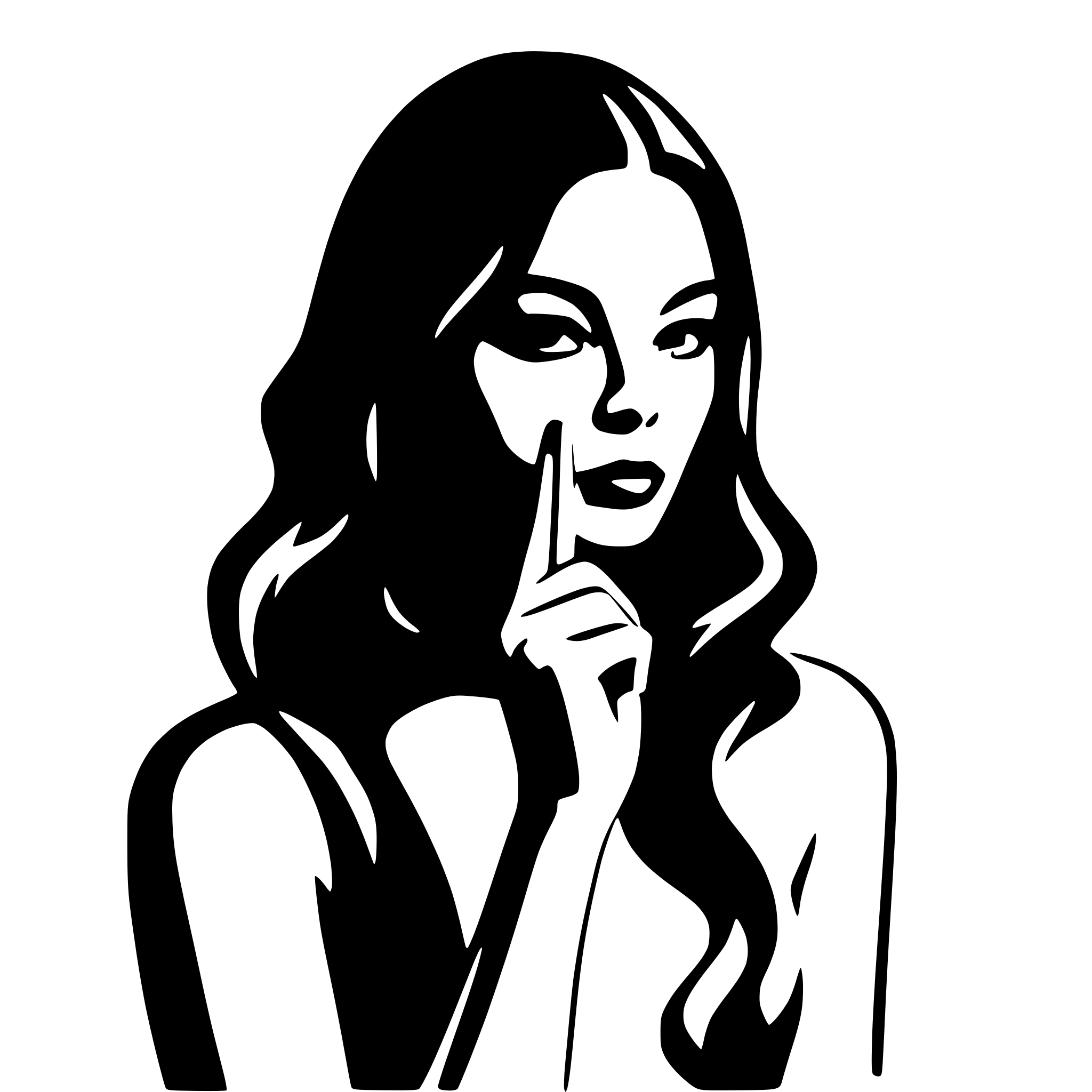 AI-generated SVG of a A minimalist, black-and-white silhouette of a woman facing forward, holding a finger to her lips in a 'shh' gesture, symbolizing secrecy. Her features should be elegantly defined, with long flowing hair and soft curves, ensuring she is clearly recognizable as a woman. The pose should be expressive, with her head slightly tilted and eyes subtly focused forward, creating a mysterious and quieting effect. The background should remain plain to maintain focus on the silhouette