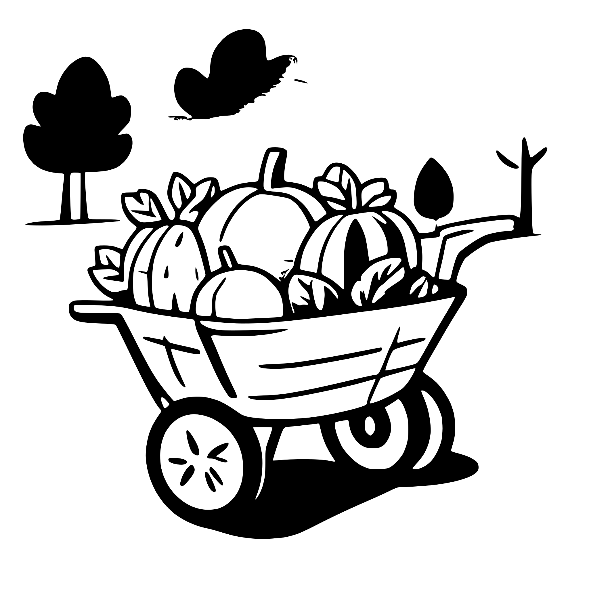 AI-generated SVG of 'Wheelbarrow with pumpkins'
