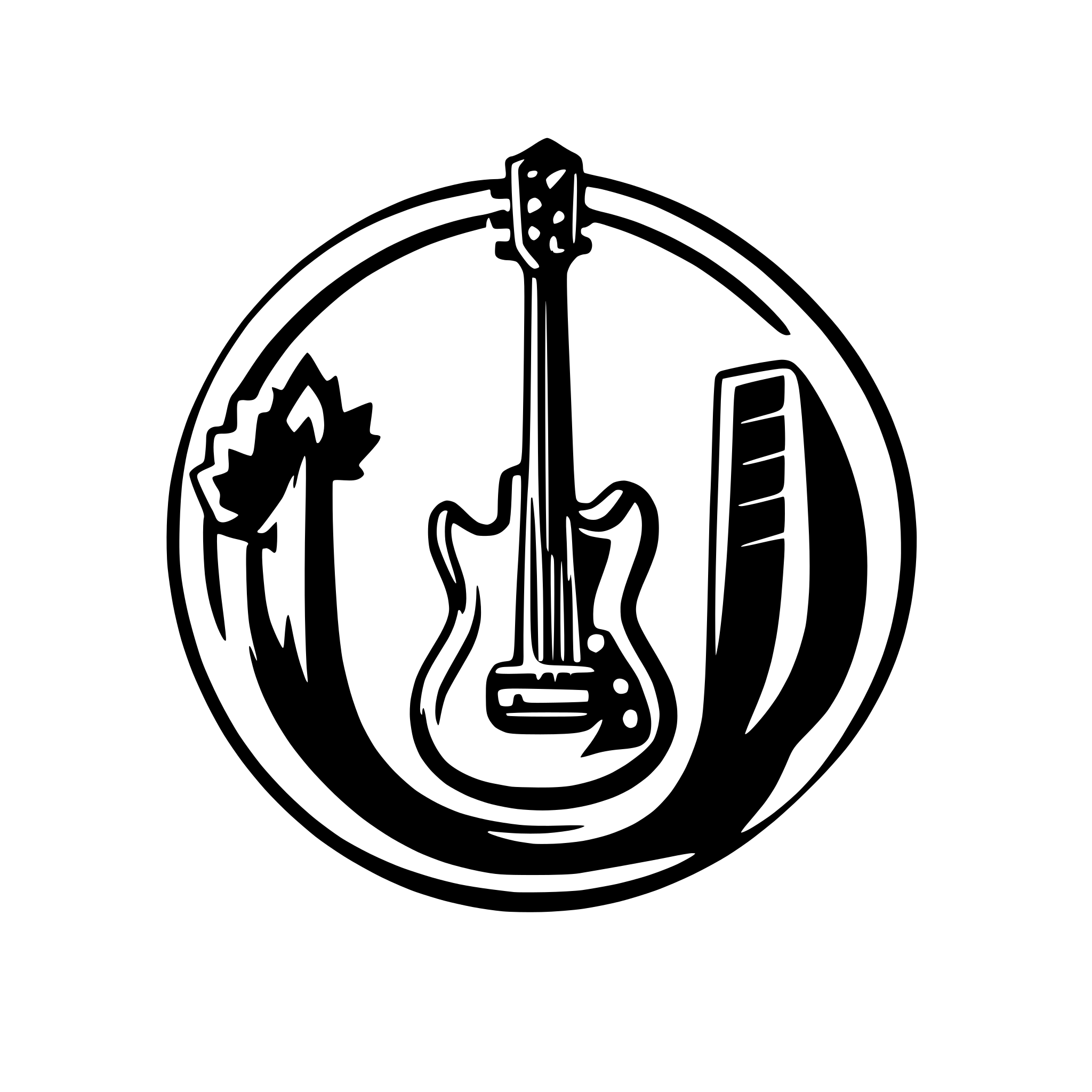AI-generated SVG of a music band logo for a band called Green Hill Grykes featuring guitars