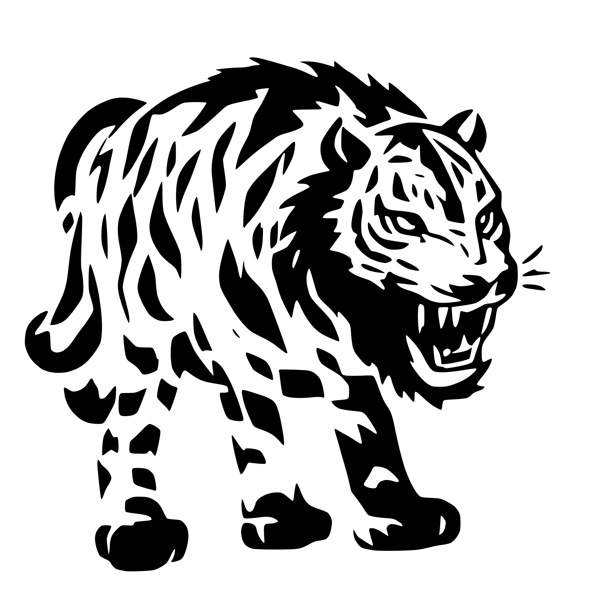 AI-generated SVG of a walking fierce tiger in flames