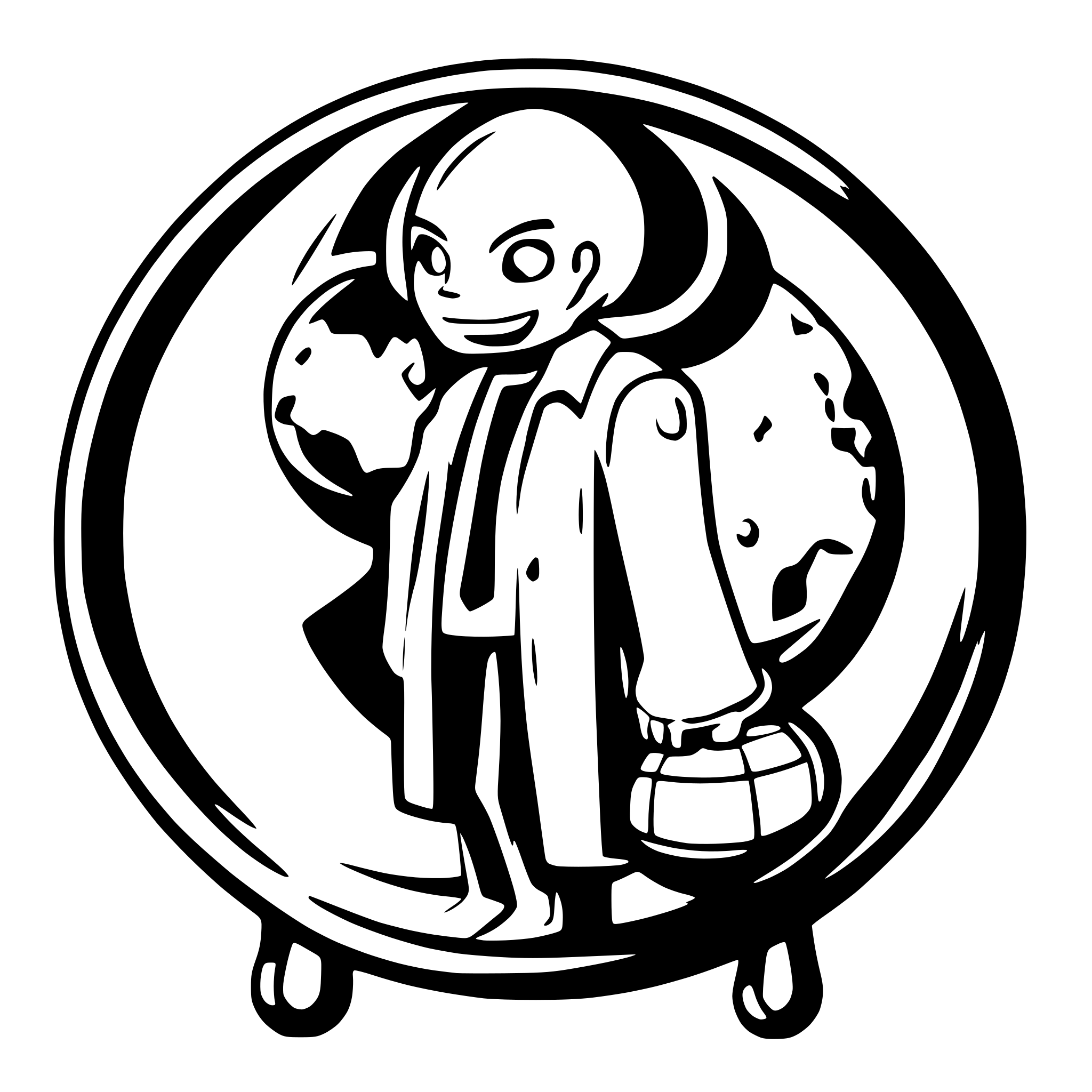 AI-generated SVG of a An octopus looking man medatating on a globe.