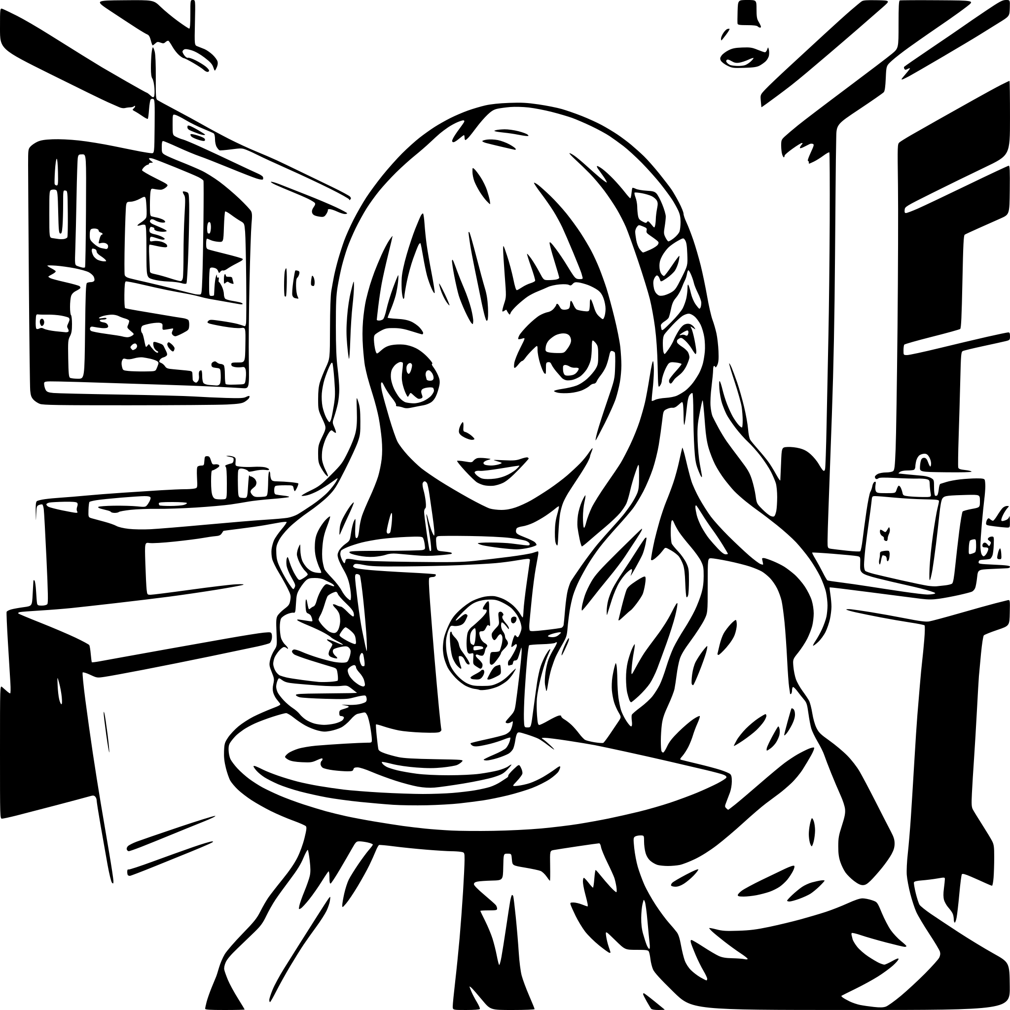 AI-generated SVG of a Anime coffee shop logo
