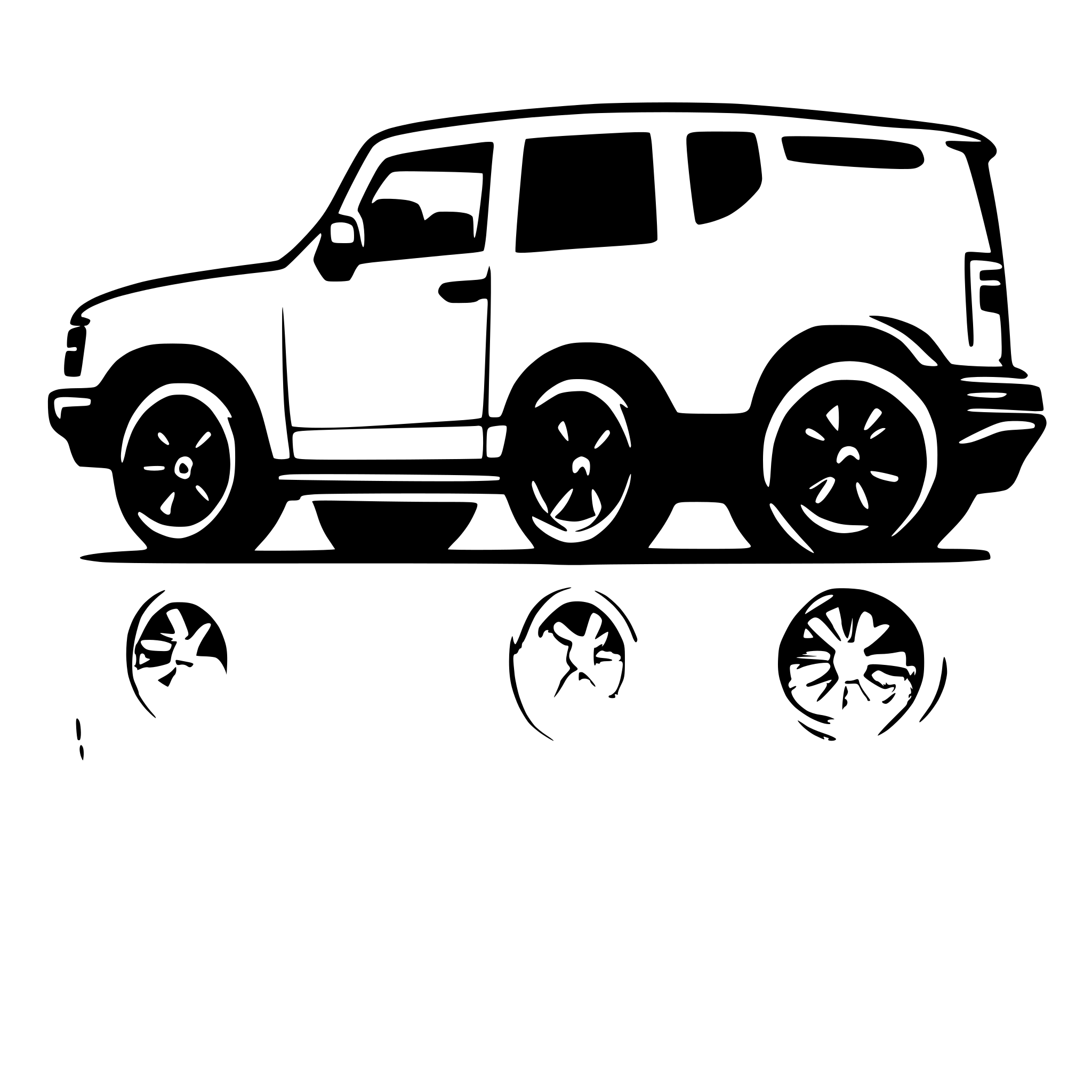 AI-generated SVG of a 90 degree side view of SUV car outline, dotted line style