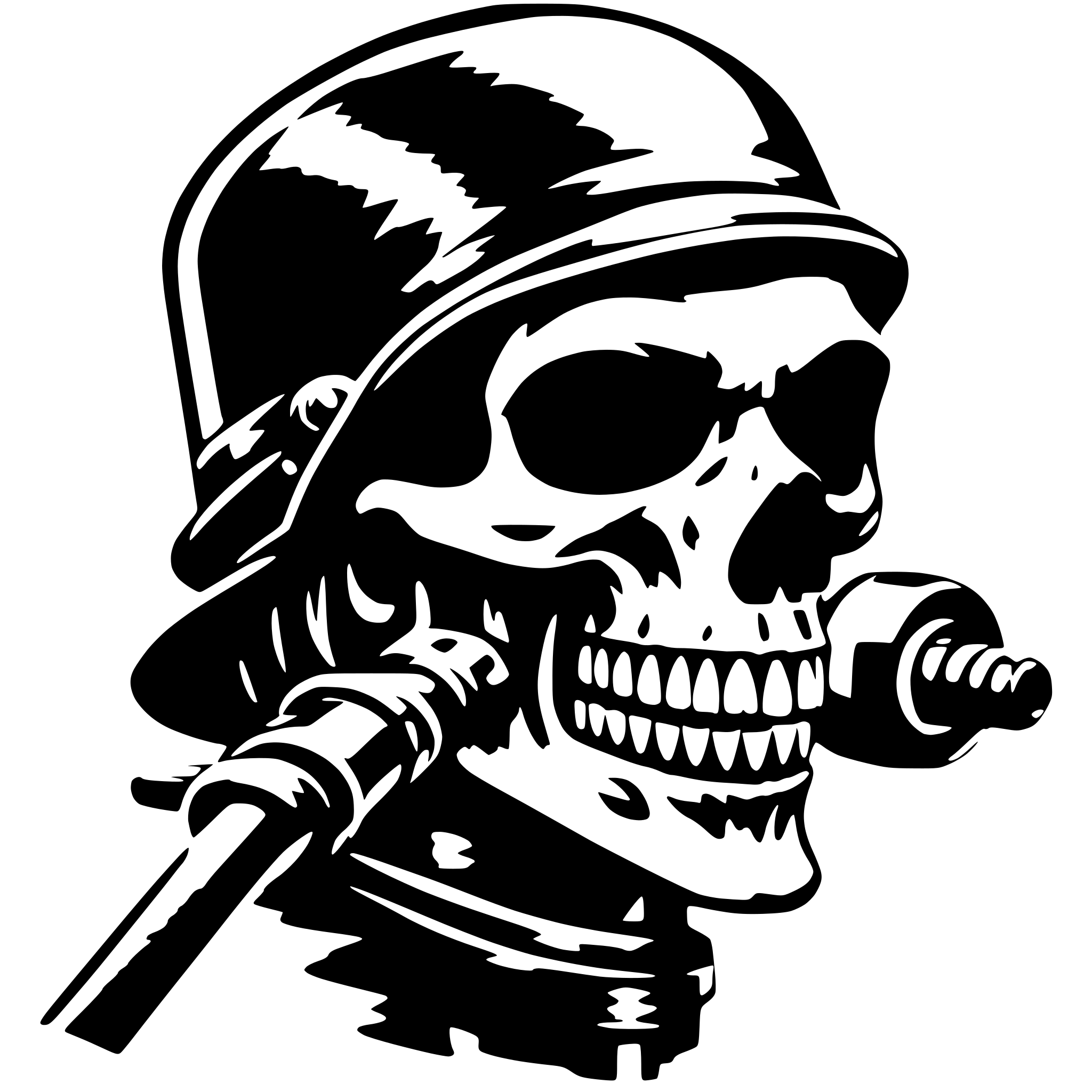 AI-generated SVG of a skull biting a welding rod