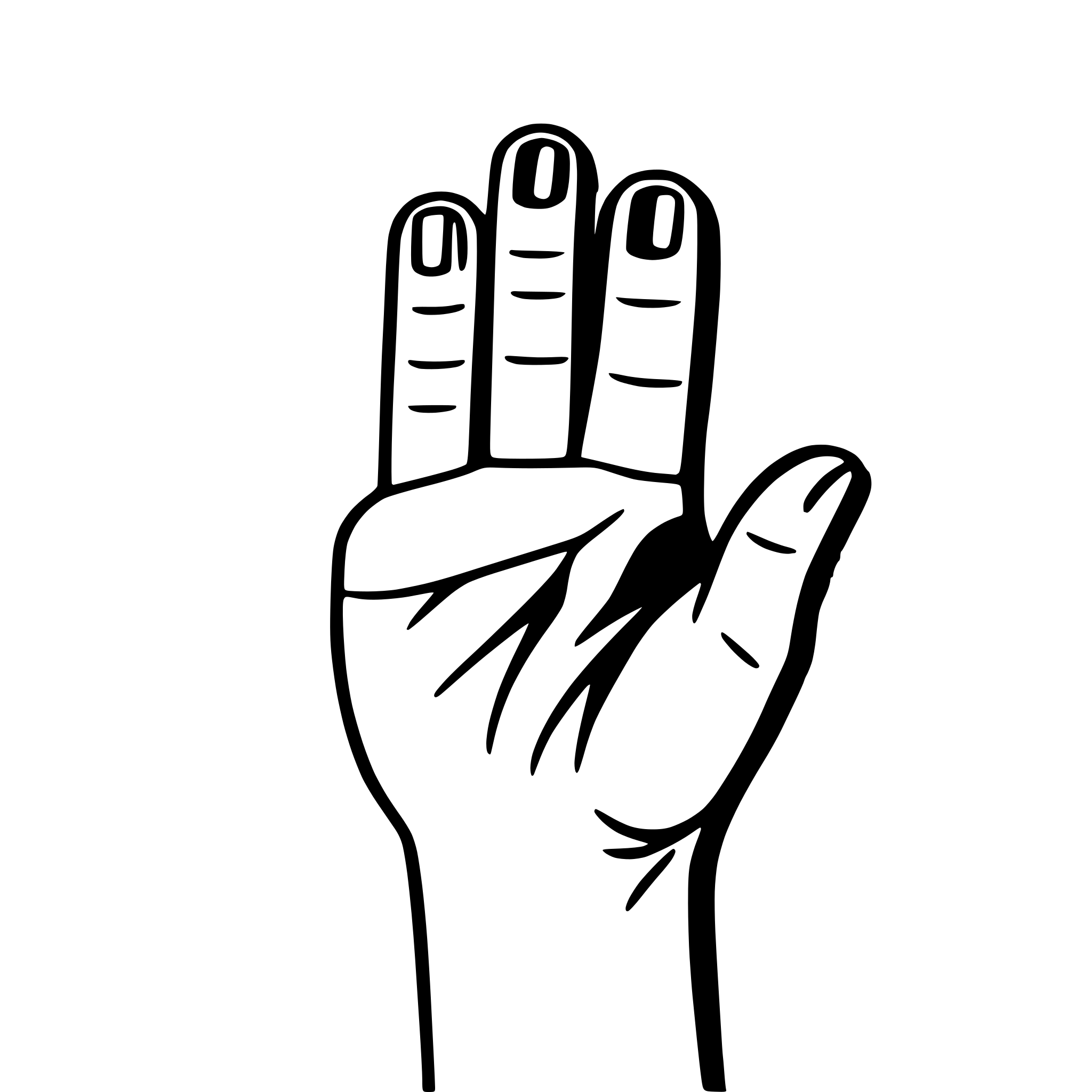 AI-generated SVG of a line art of hand with index finger tip dyed in purple