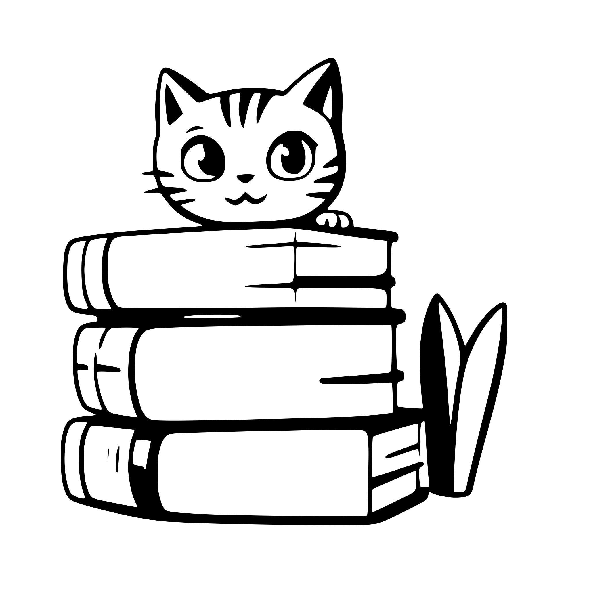 AI-generated SVG of a a stack of books with a curious cat peeking out