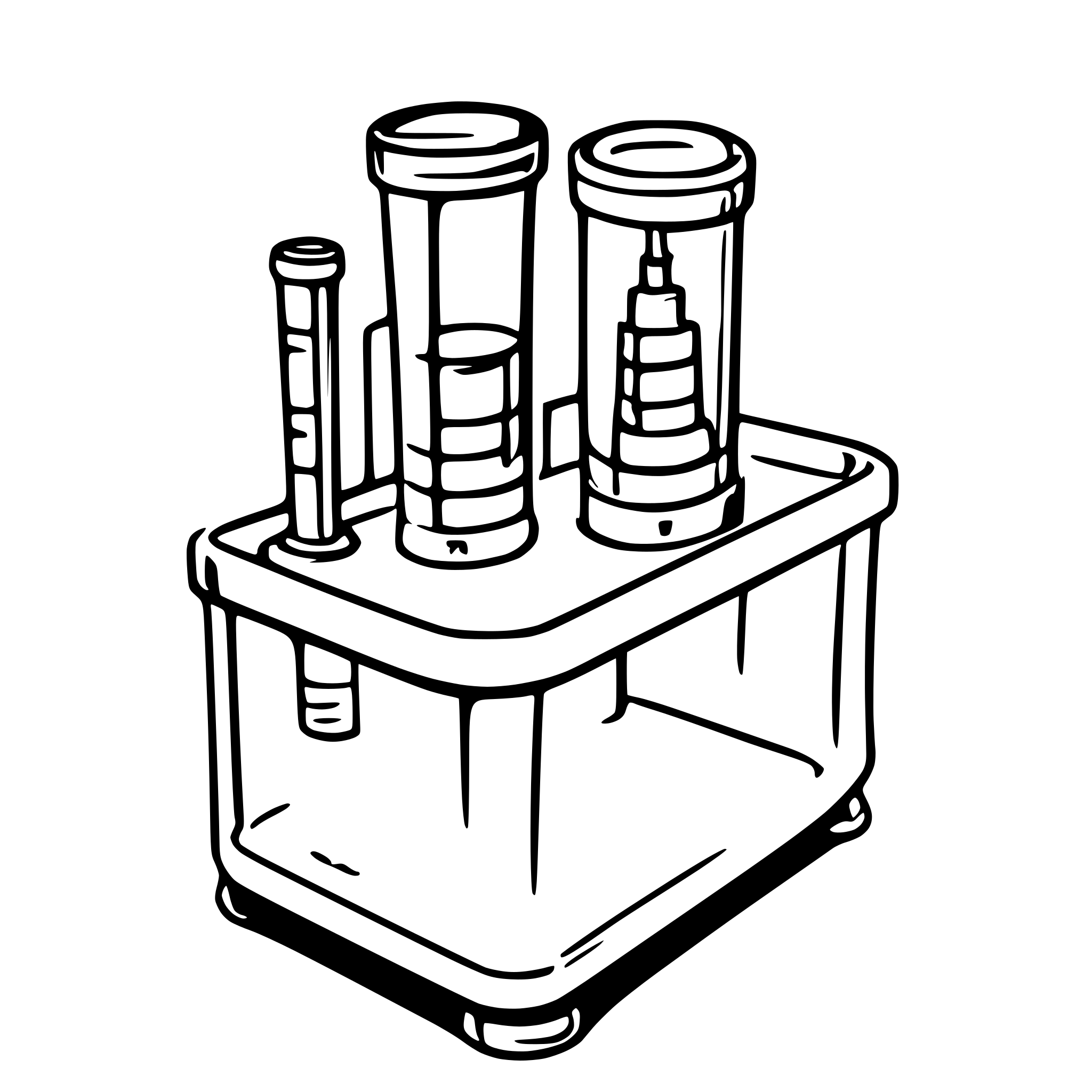AI-generated SVG of a A detailed scientific illustration of a triple packaging system for transporting a biological sample. The central object is a yellow sample tube, vertically placed, sealed with a black cap and white screw closure, and containing a wavy liquid indicating a biological sample. The tube is placed inside a transparent primary container. This is further enclosed in a larger, translucent, light yellow secondary container with defined edges, shown as a rectangular cuboid. The entire setup is presented o