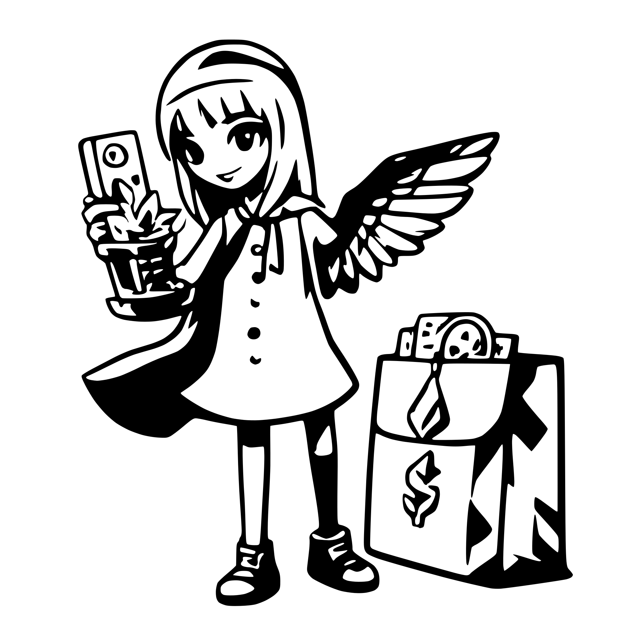 AI-generated SVG of 'stork delivering money'