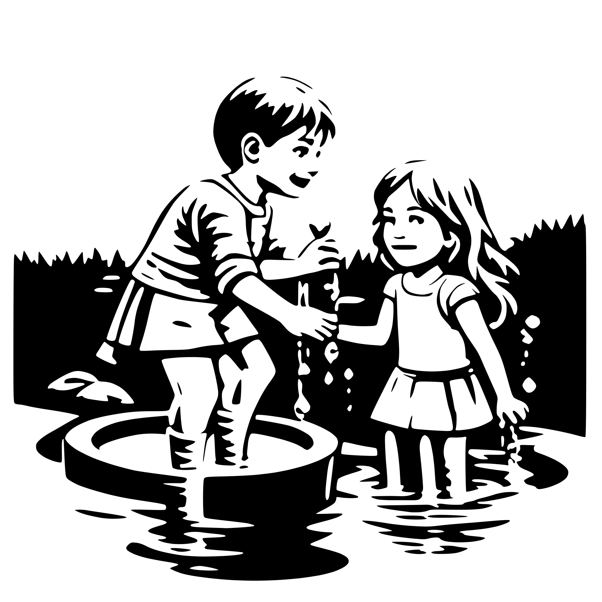 AI-generated SVG of a Kinder spielen in einer WasserPfütze