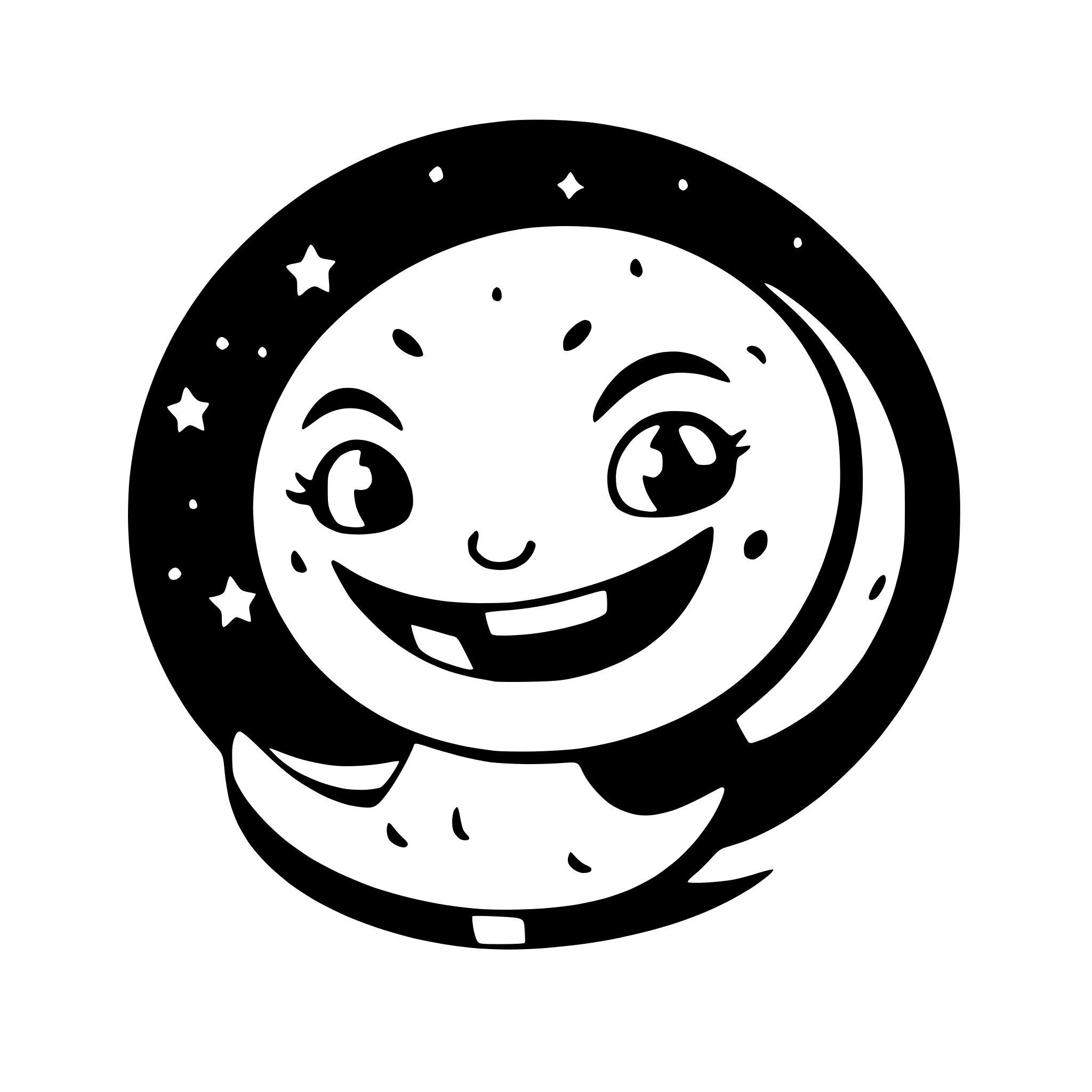 AI-generated SVG of a a smiling moon playing with stars