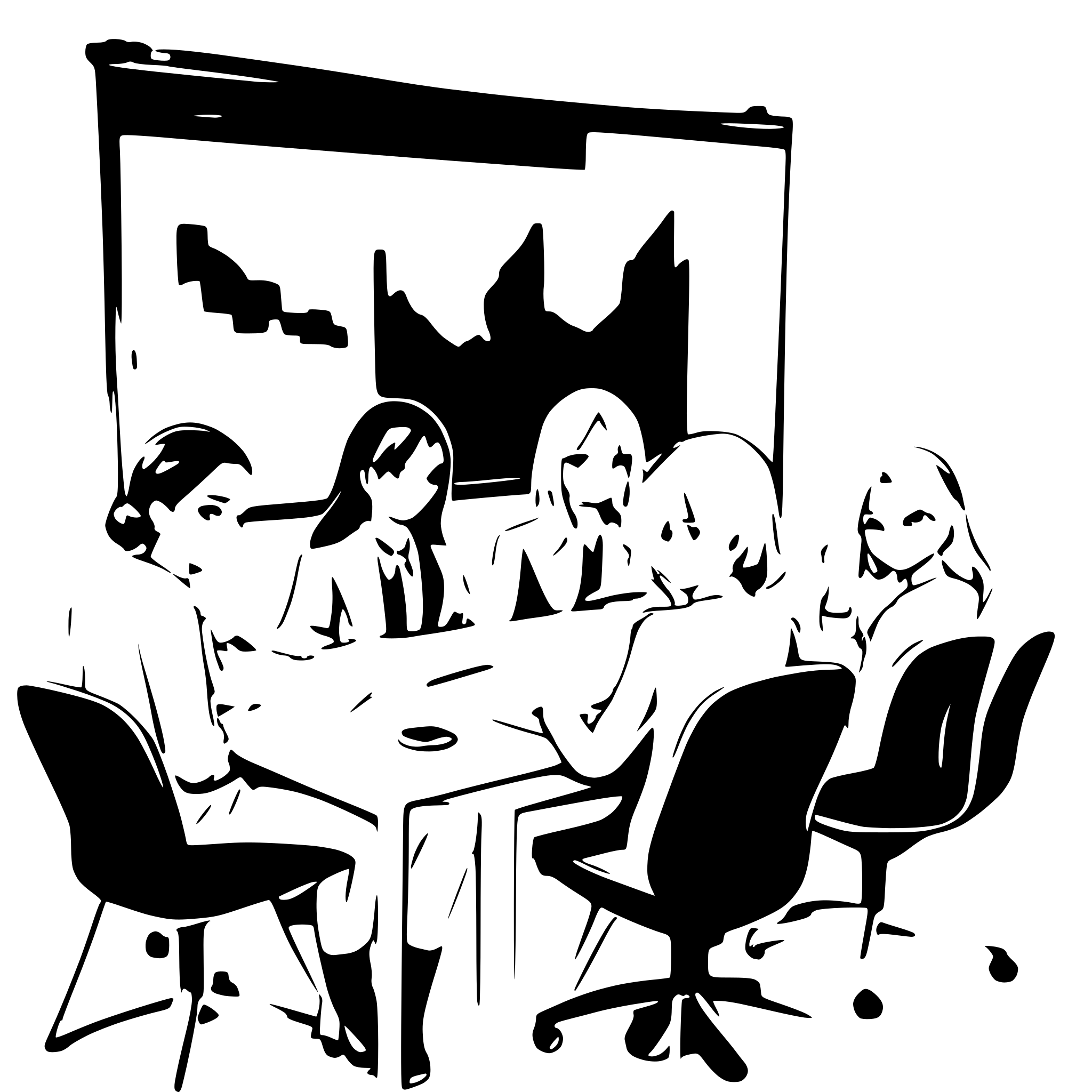 AI-generated SVG of 'A small startup team sitting at a table, looking stressed, with charts showing declining sales.'