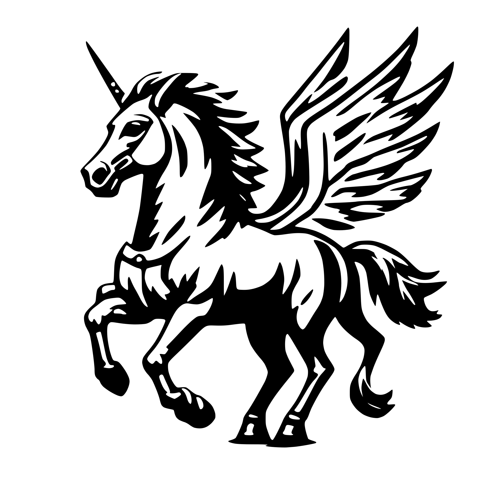 AI-generated SVG of 'winged horse and lightning'