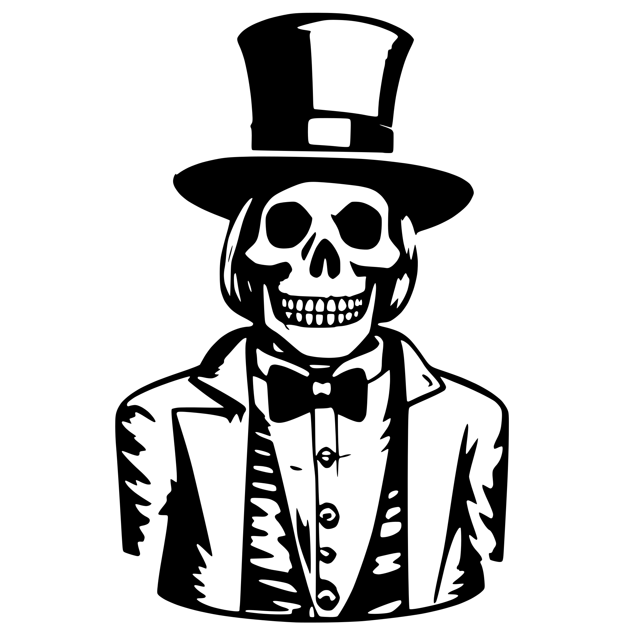 AI-generated SVG of 'a skeleton with hat cylinder and a suits'