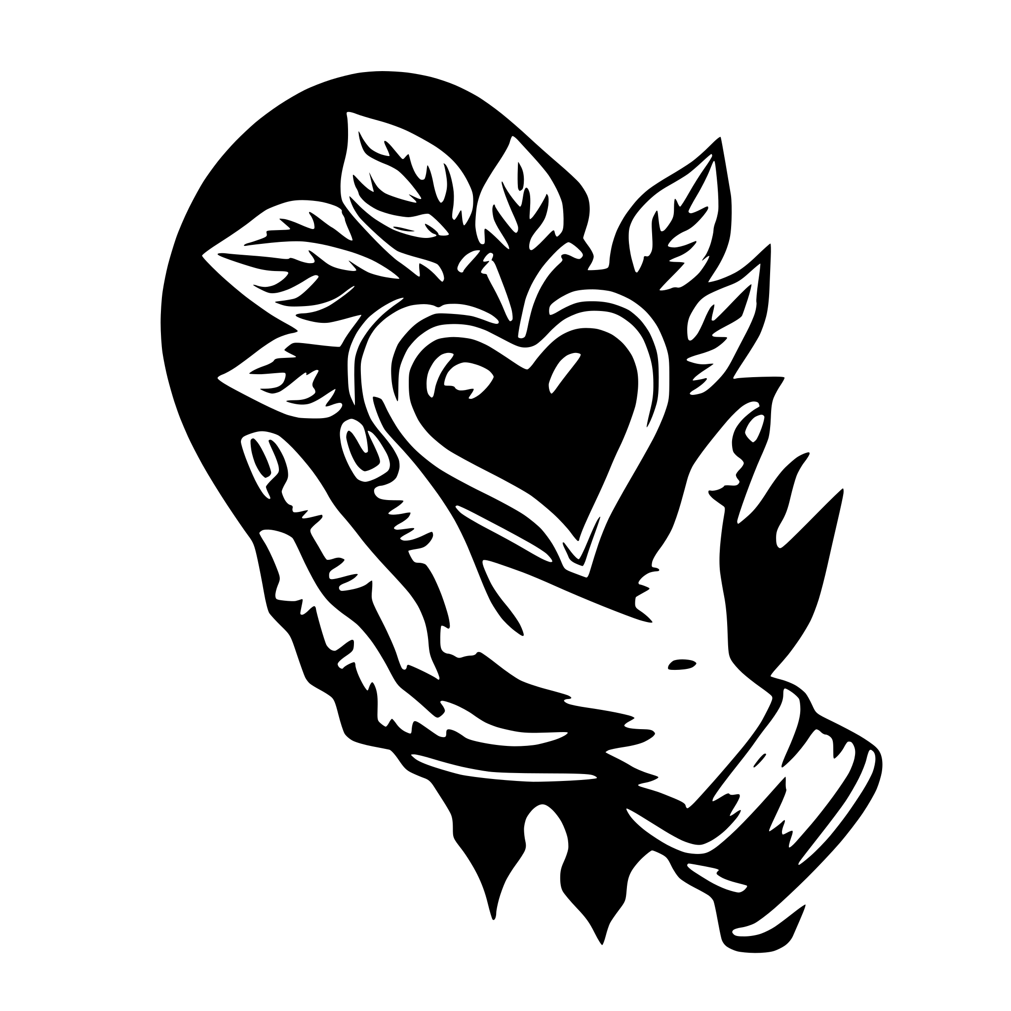 AI-generated SVG of a Tattooed hand holding bleeding heart