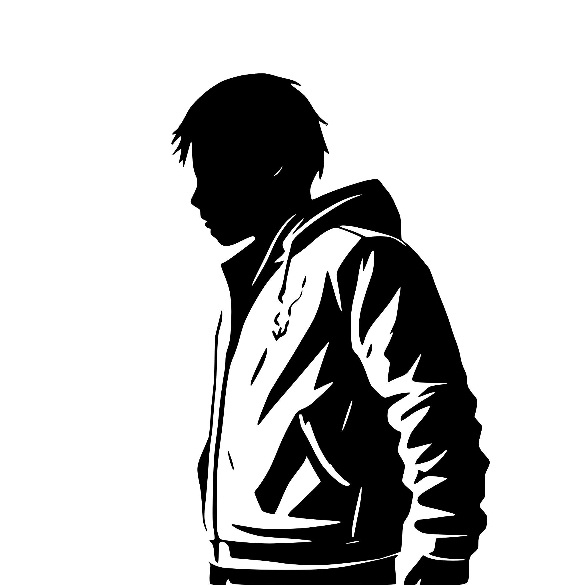 AI-generated SVG of a Teenage boy wearing a jacket silhouette with one arm in the air and catching lightning with lightning silhouettes forking all around