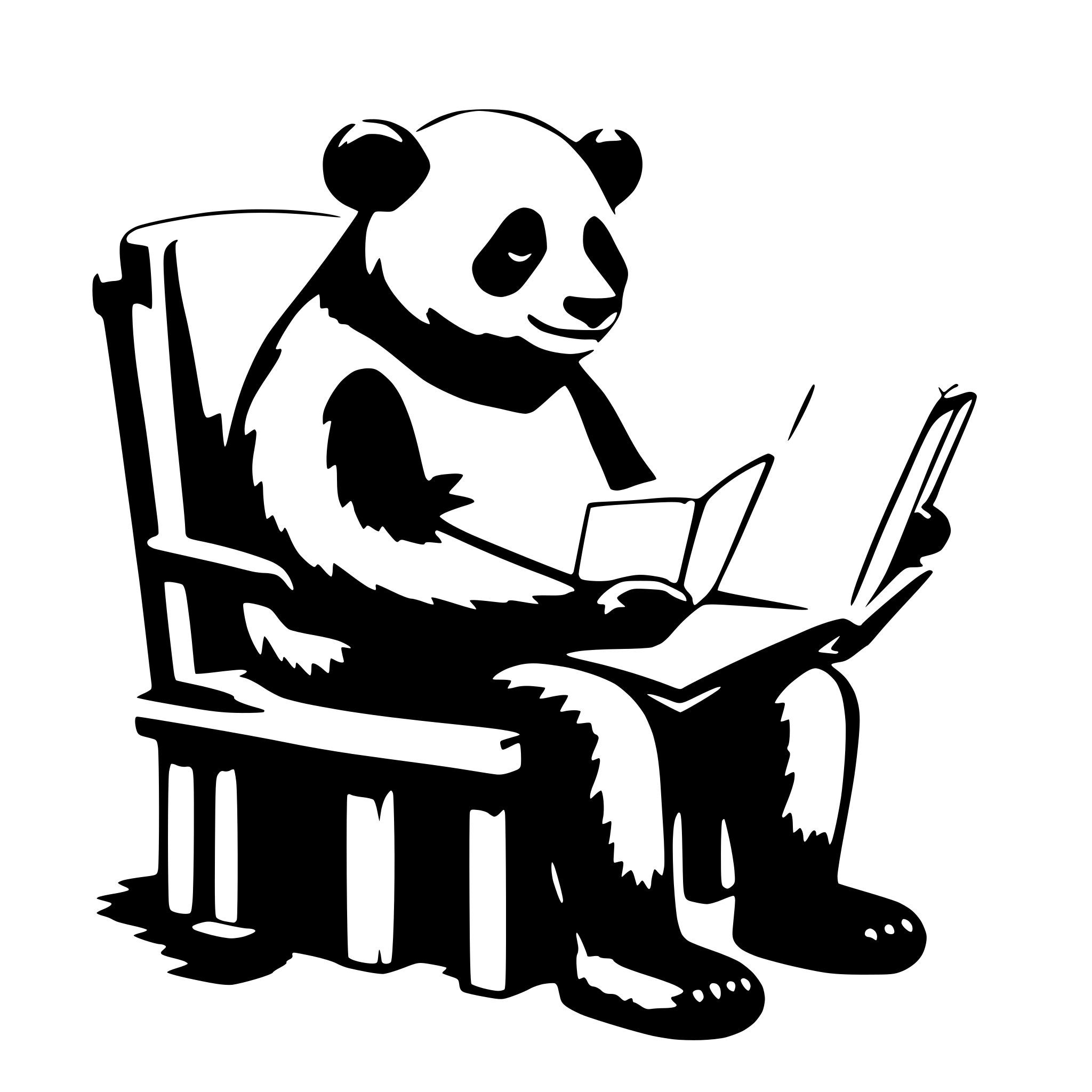 AI-generated SVG of a a panda, sit on a chair, reading a very big book