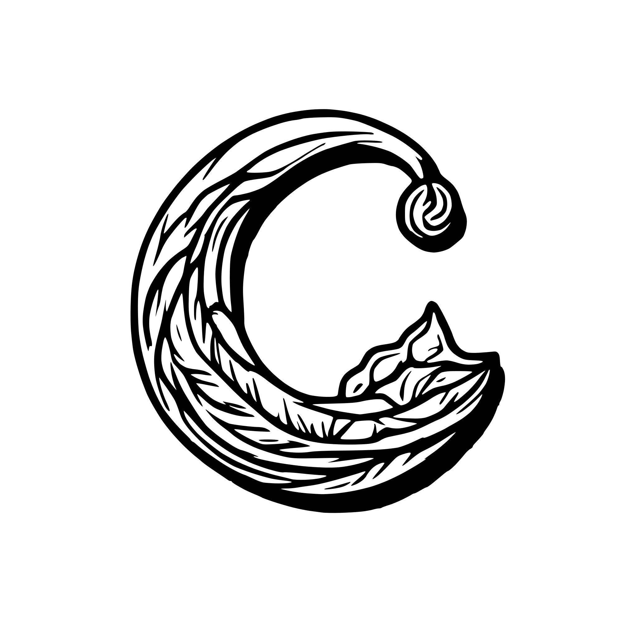AI-generated SVG of 'crescent moon made from yarn'