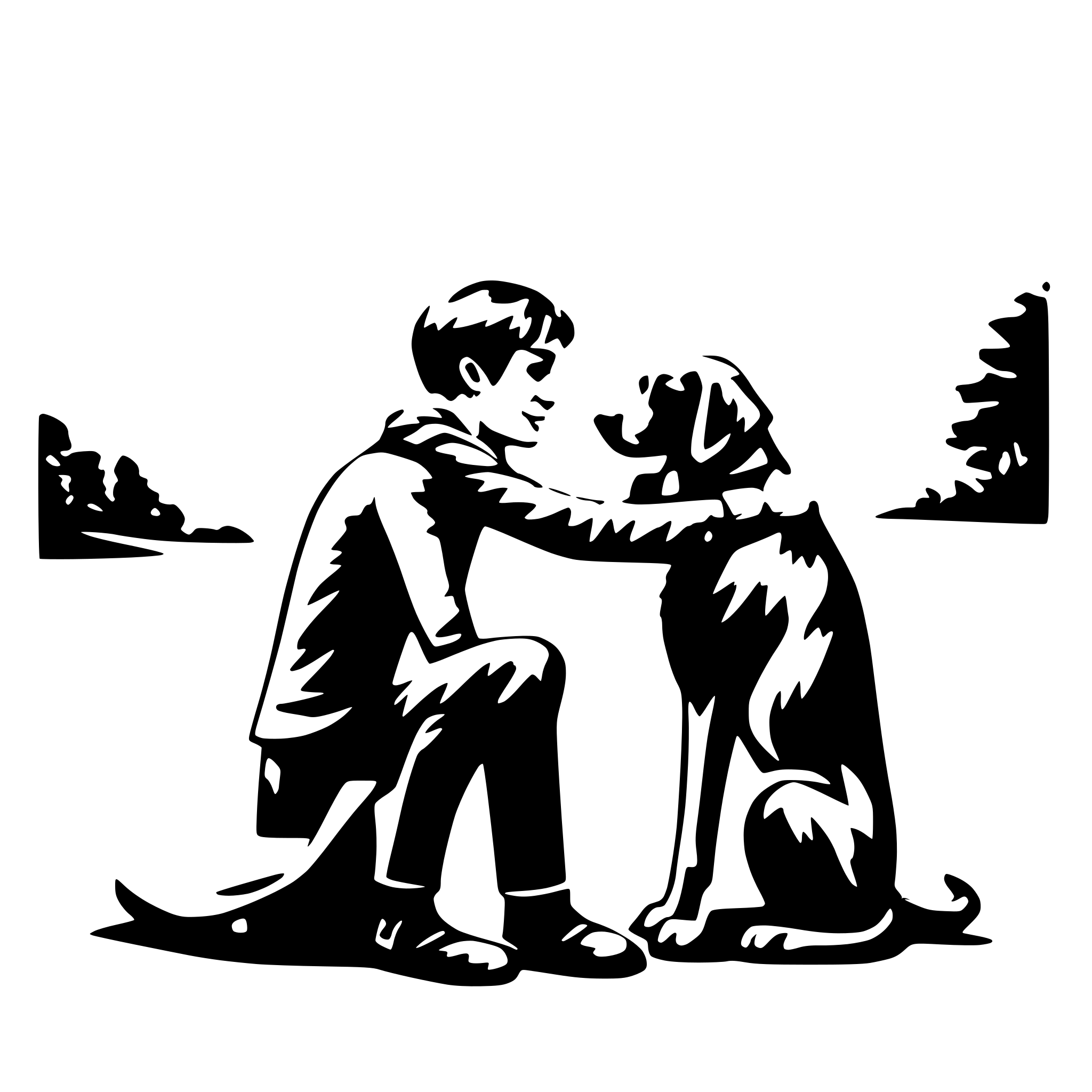 AI-generated SVG of 'man and dog embracing'