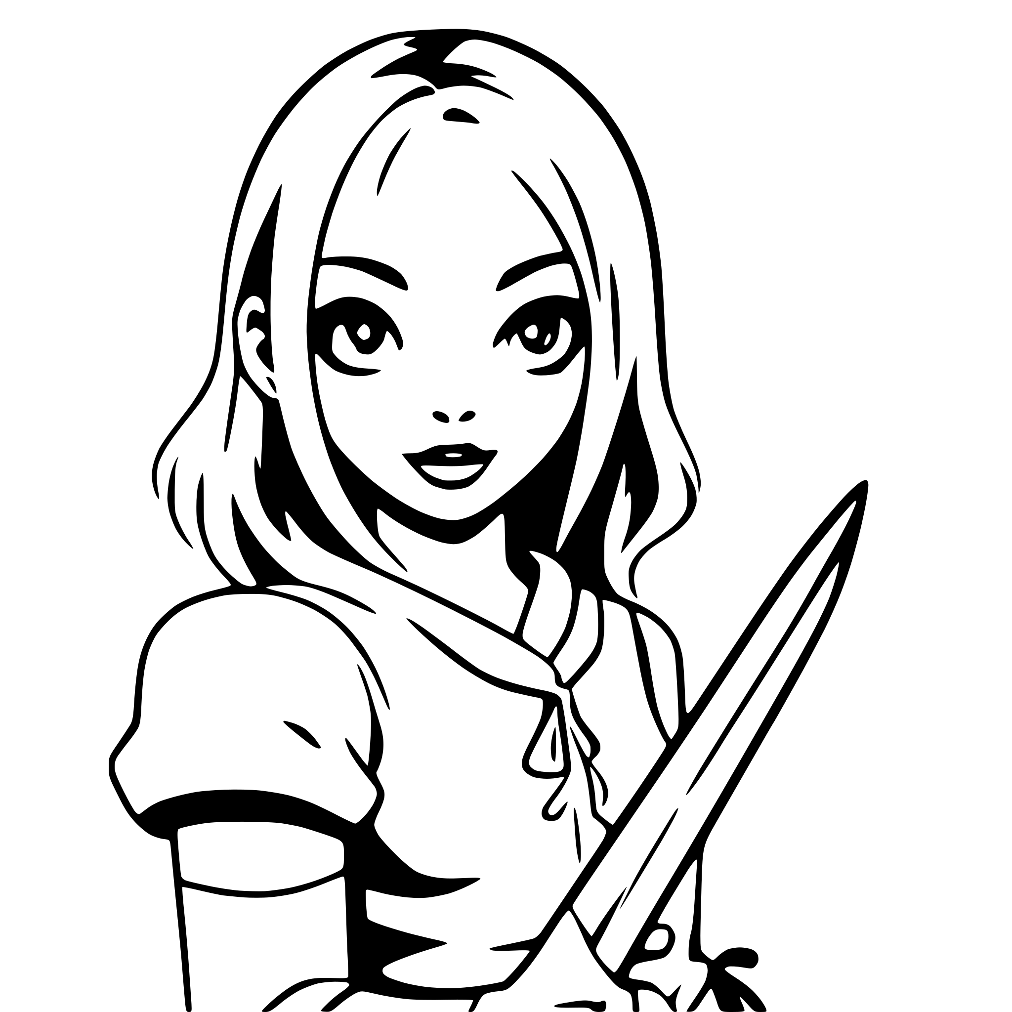 AI-generated SVG of 'girl with enchanted sword'