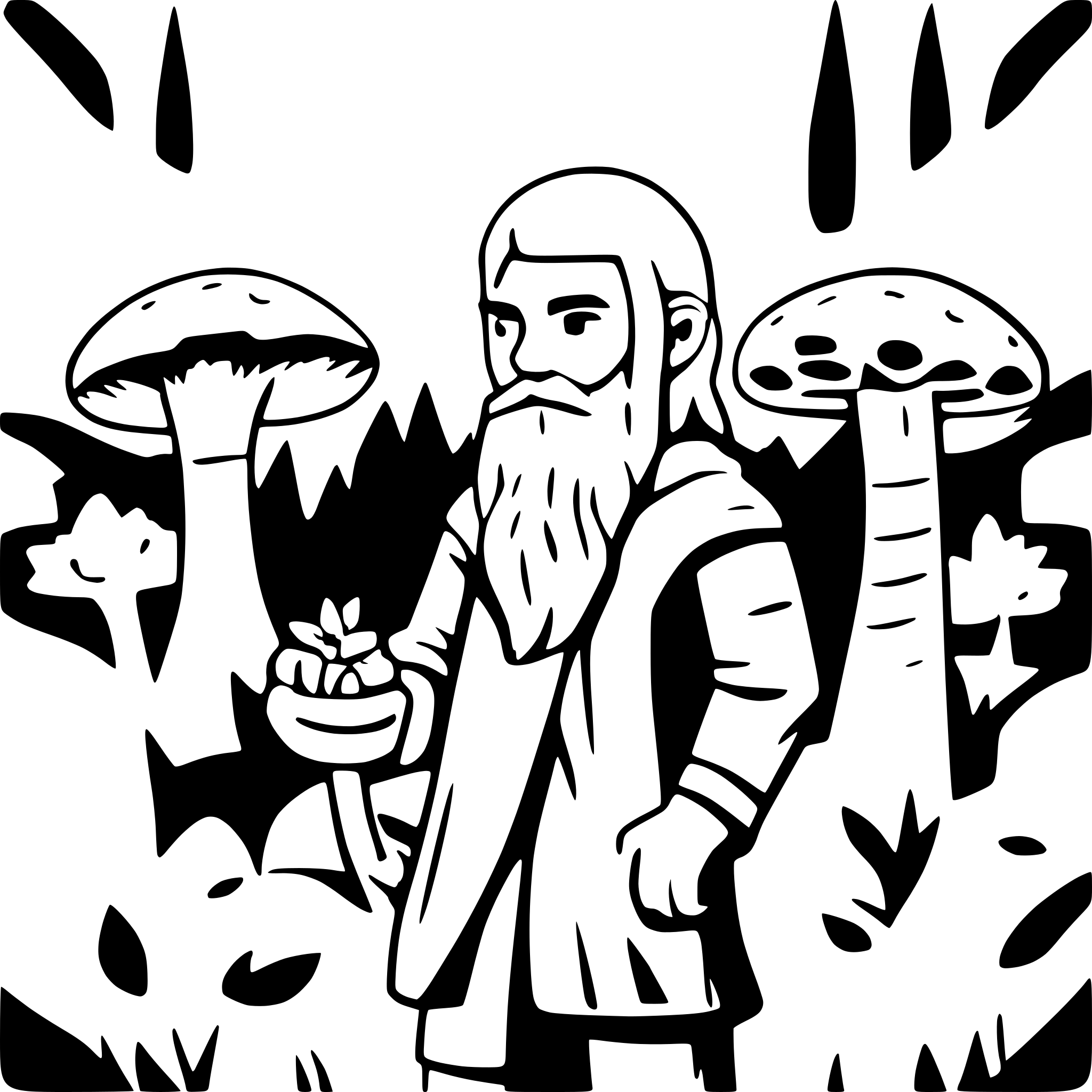 AI-generated SVG of a male druid with beard in the forest with mushrooms