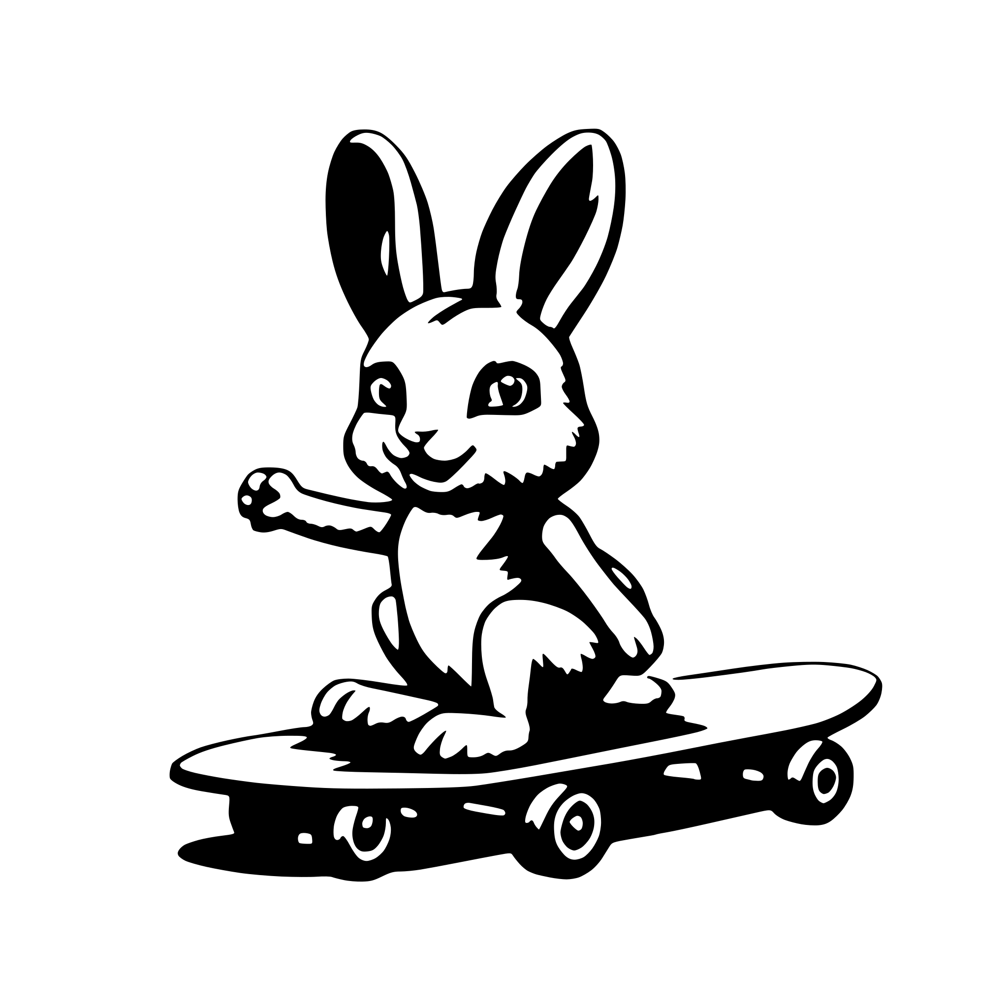 AI-generated SVG of 'baby bunny on skateboard'