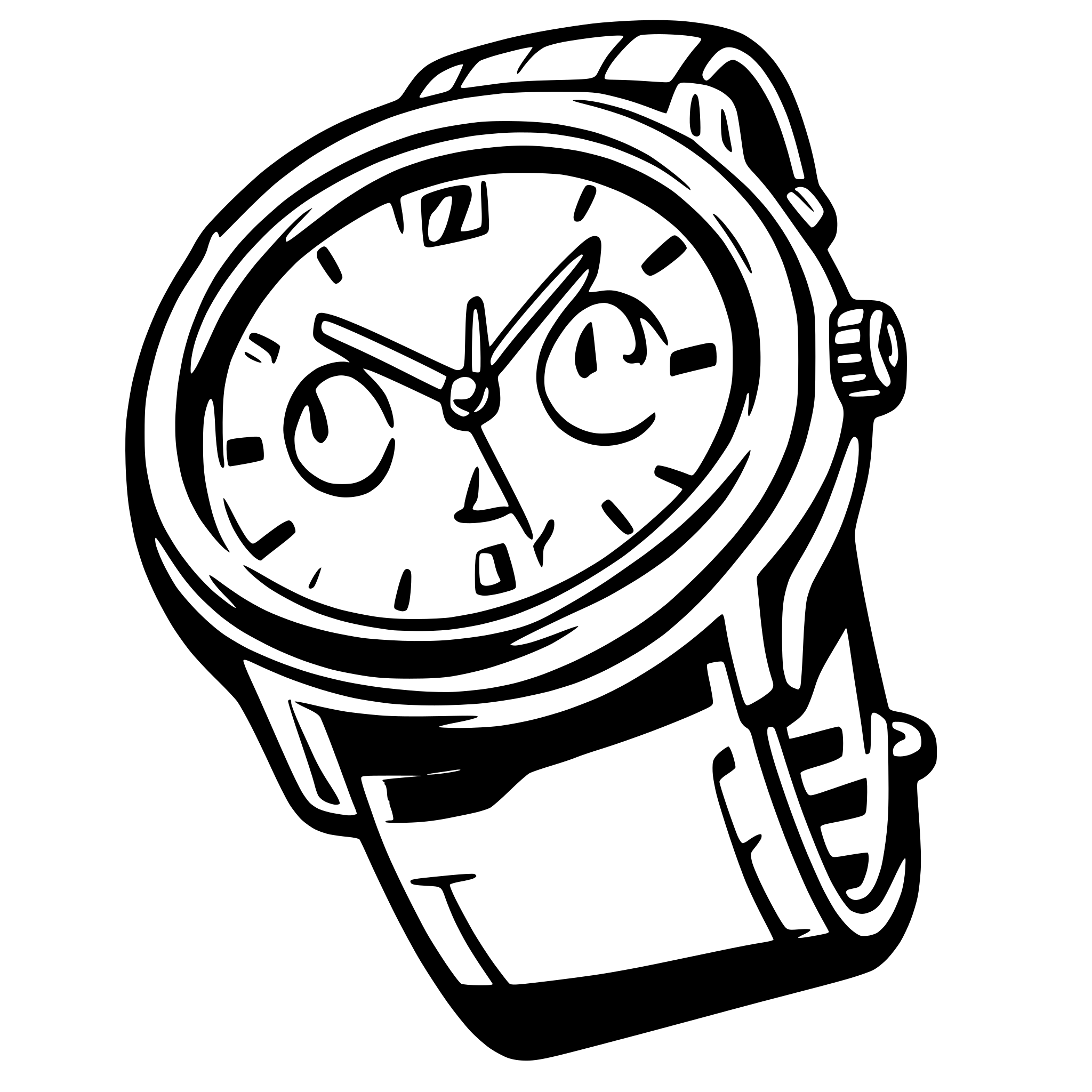 AI-generated SVG of a Wristwatch flying slightly at an angle from the side