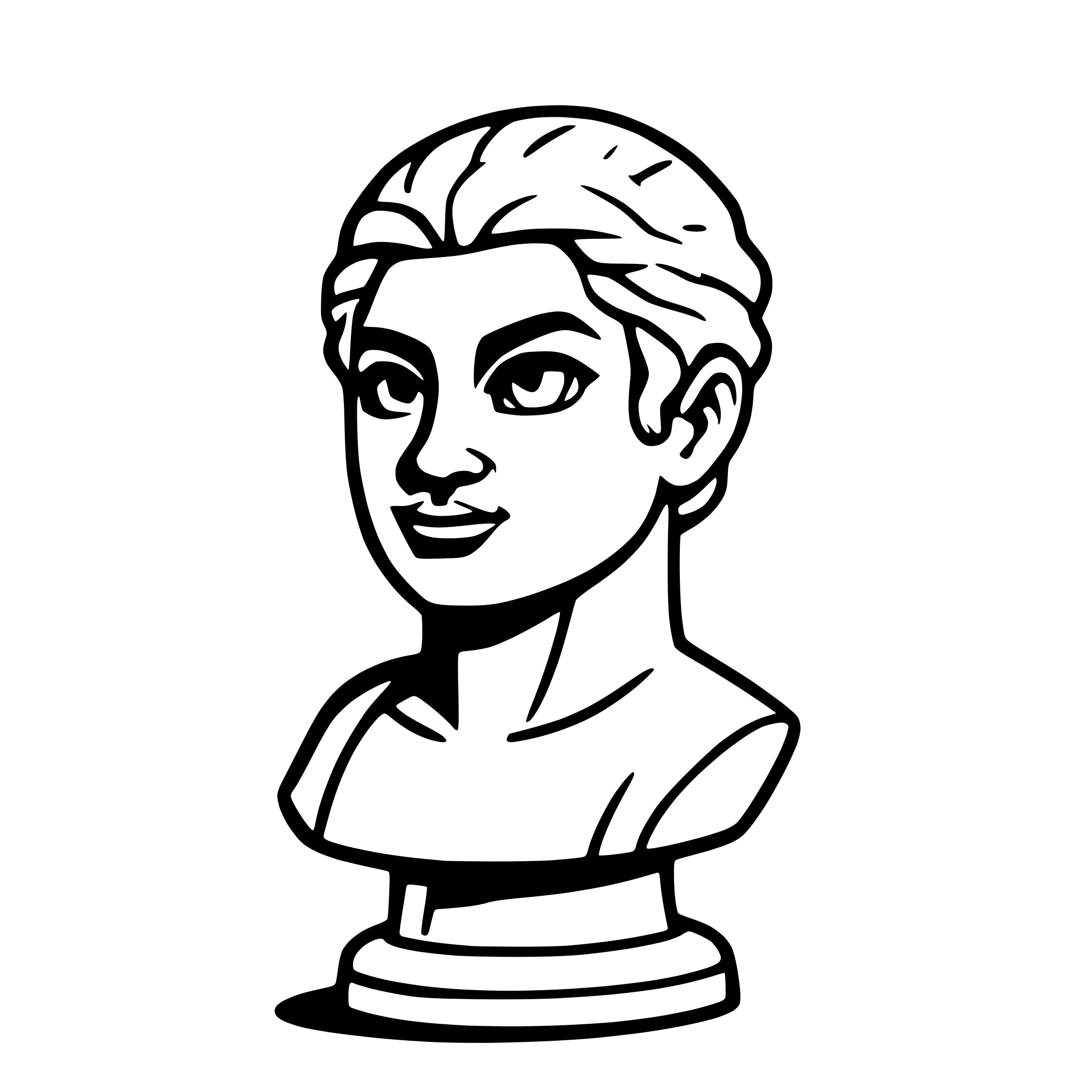 AI-generated SVG of a roman bust in cartoony caricature minimalist line art from a 3/4 view and 2d format
