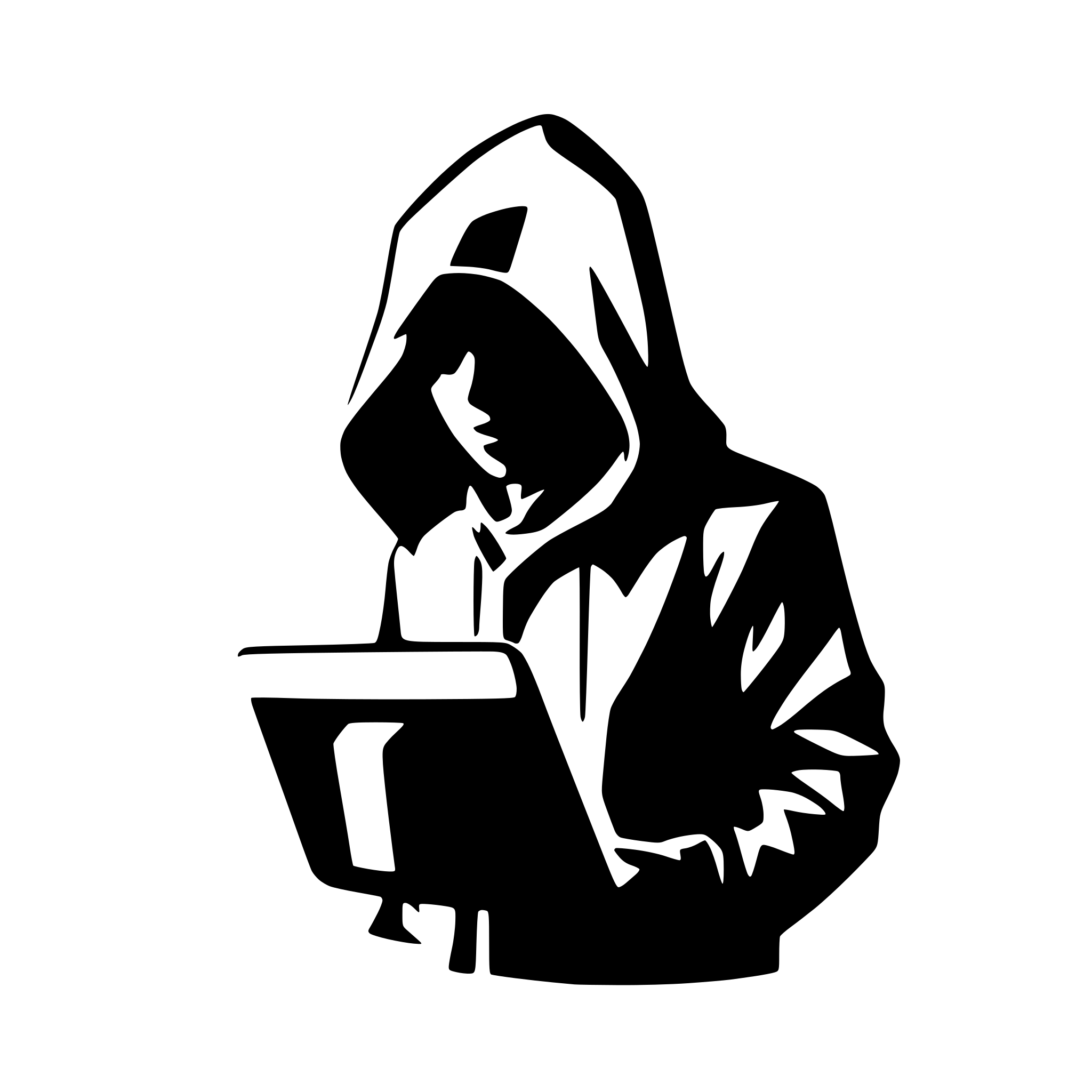 AI-generated SVG of a hacker with a hoodie to be used as a login avatar for os. It should only be an outline, stickman, with computer in front of him