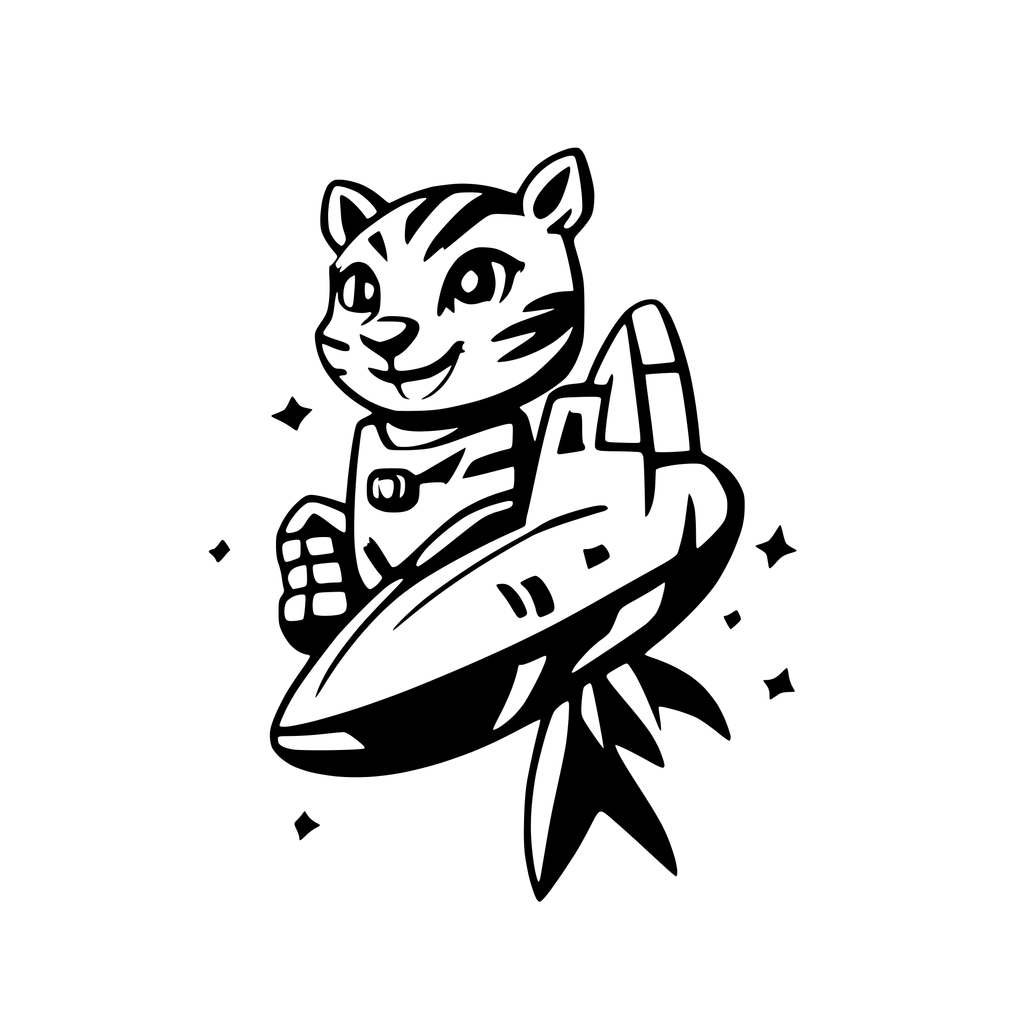 AI-generated SVG of a logo friendly tiger riding rocket ship in space