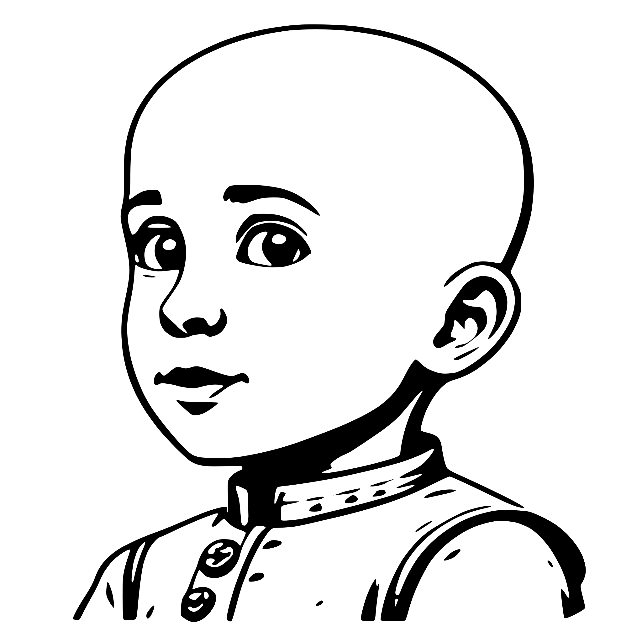 AI-generated SVG of a cartoonish bald head of child, close-up, kid-friendly, cartoon, looking straight ahead