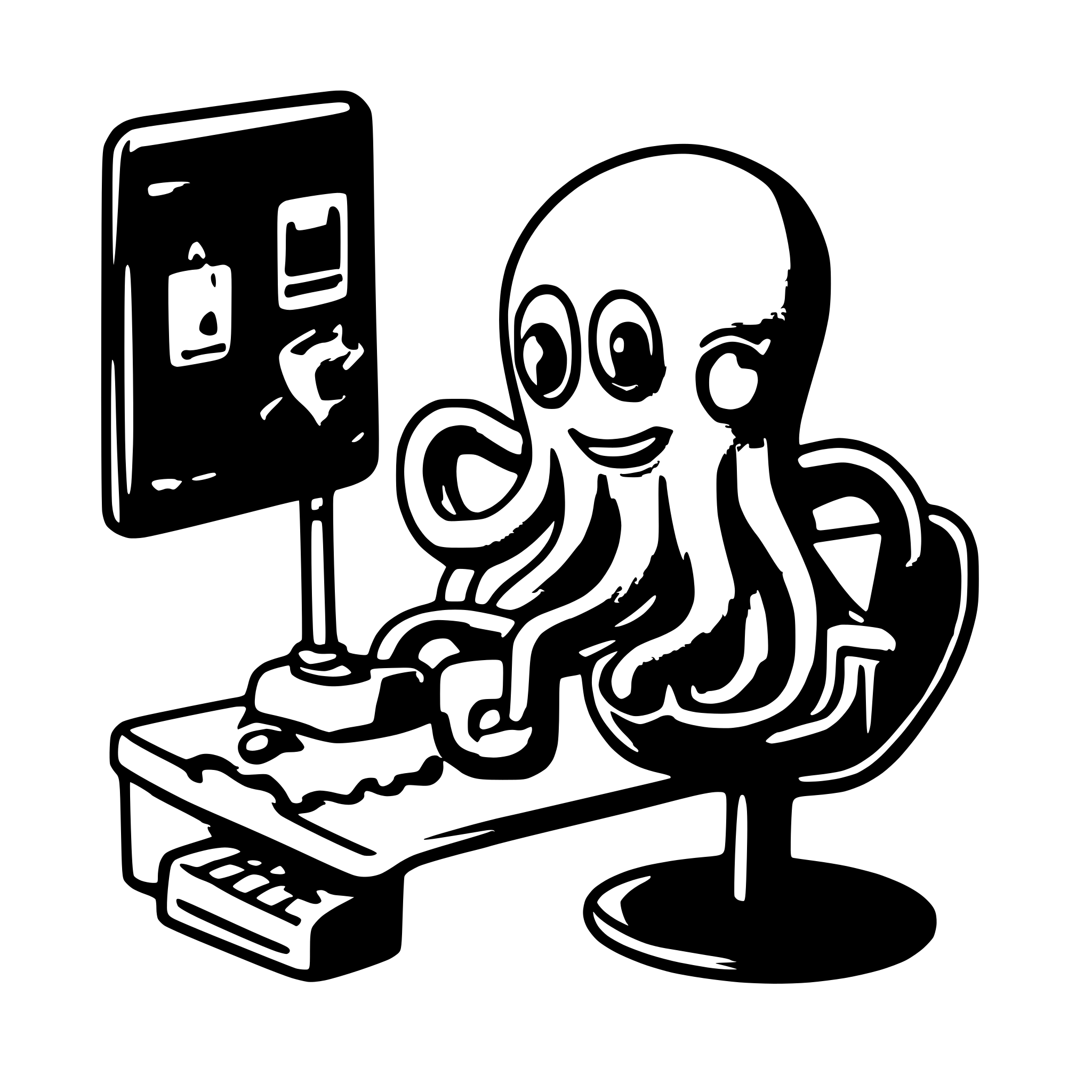 AI-generated SVG of a A cartoon-style octopus cleaning a digital error message from a computer screen. The octopus is purple, with large expressive eyes and a cheeky smile. One of its tentacles holds a sponge, another one a spray bottle, and others are wrapped around parts of the screen. The screen shows a red error box with text like “404” or “Error – Something went wrong,” partially smudged or wiped away. The background is a light tech-style room, with wires and digital panels. The scene is playful and whimsical, w