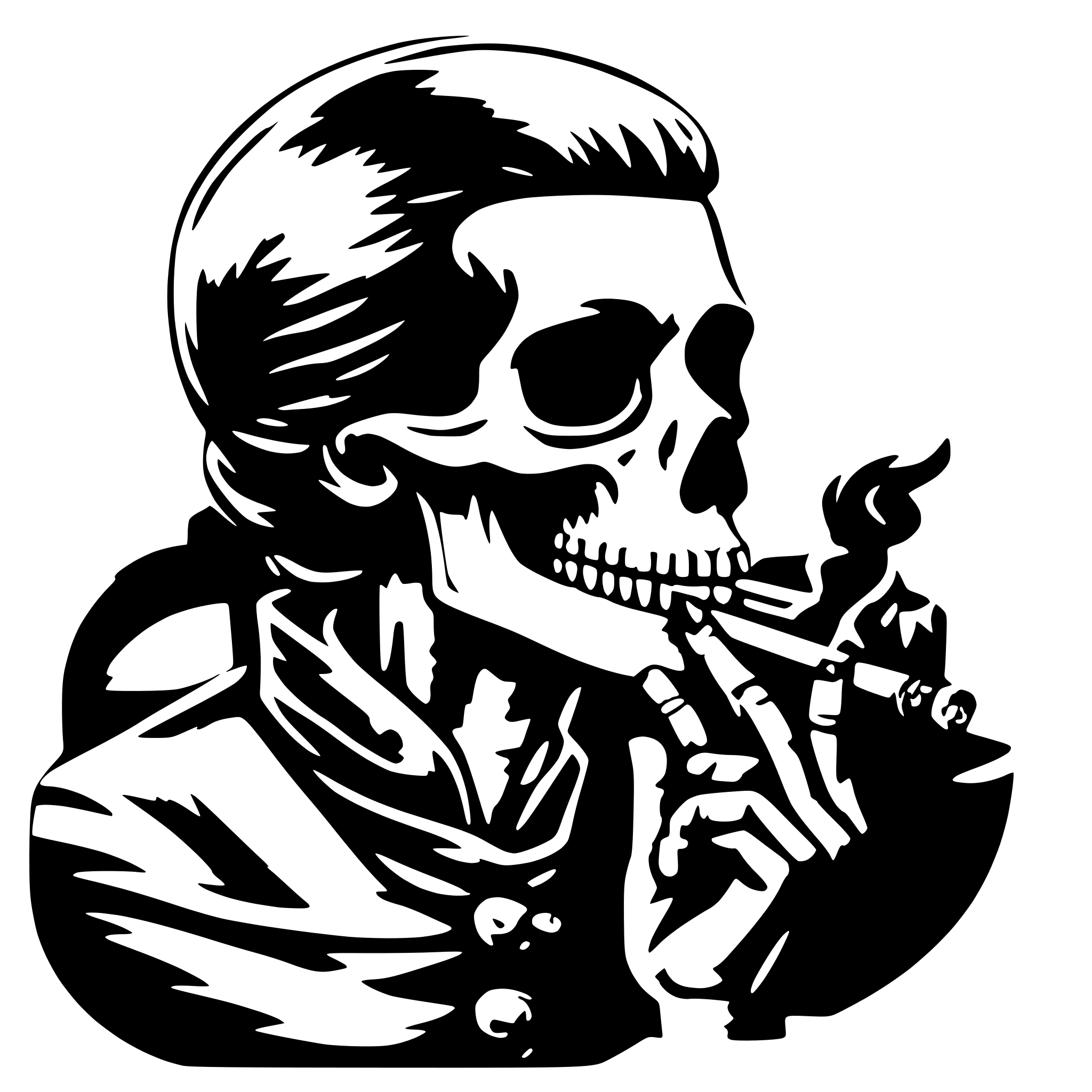 AI-generated SVG of a a skull man smoking