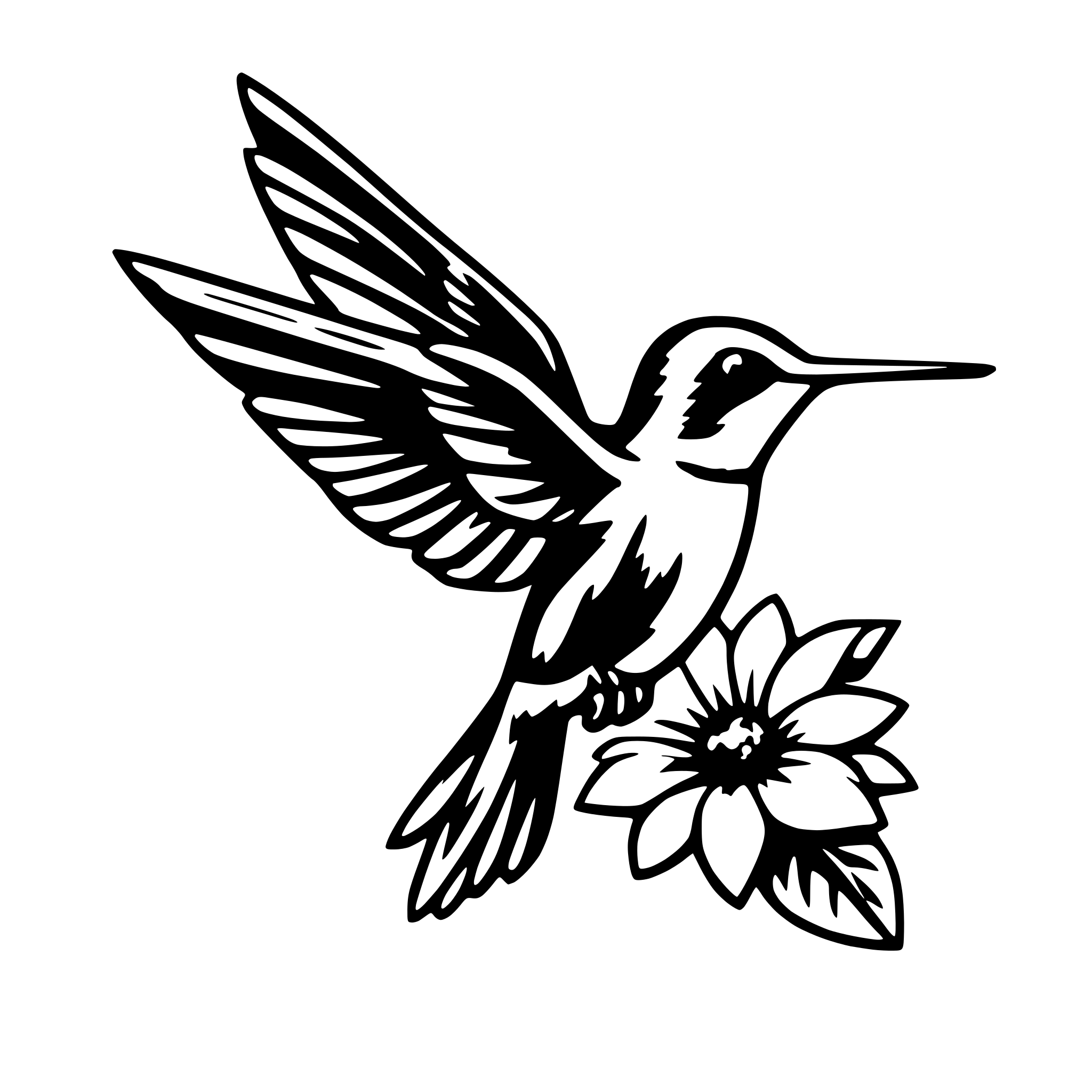 AI-generated SVG of a hummingbird with flower