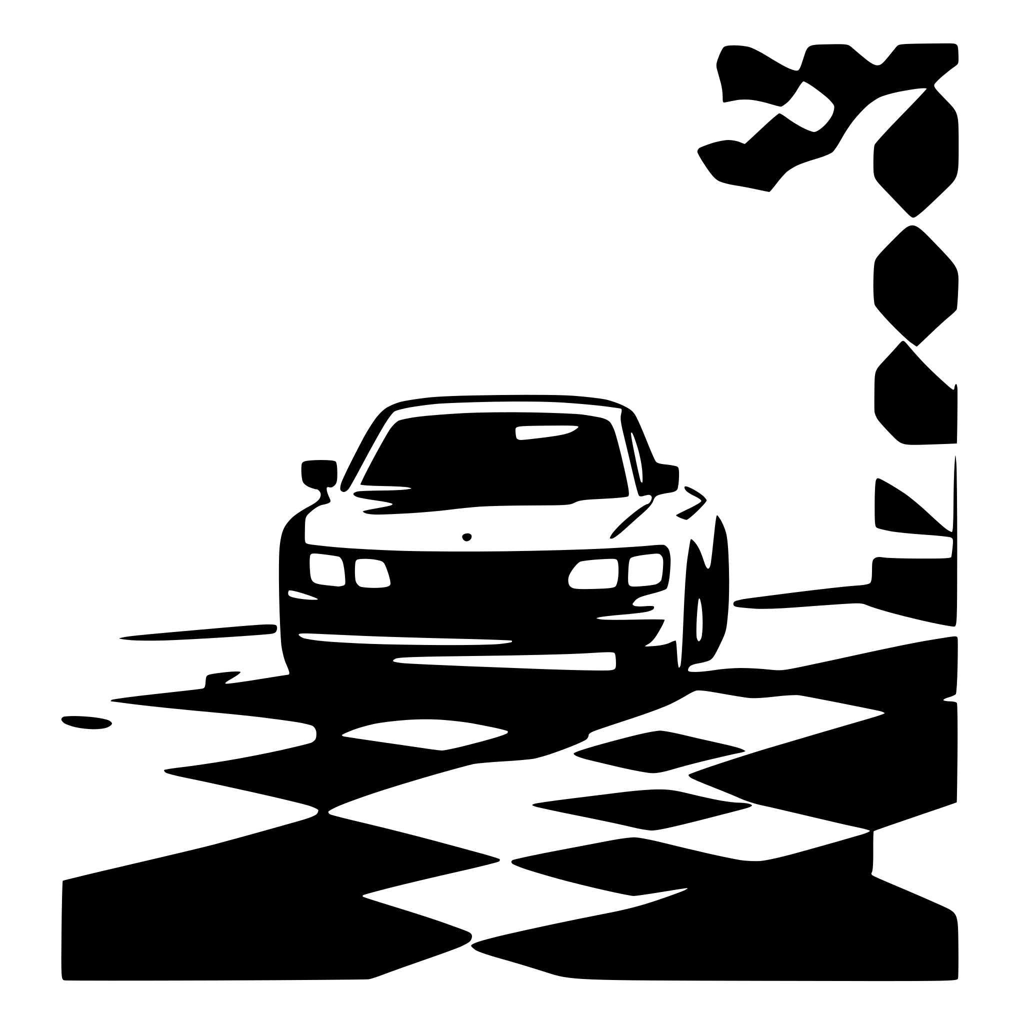 AI-generated SVG of a A BMW car driving through the finish line in a race.a little baby is standing right by the car and it looks like a racer with a litle cup in his hand  In the foreground, there is a classic race finish banner with the word 'ZIEL' written on it. The image is minimalistic, with no background, no shadows, and a clean, simple style.