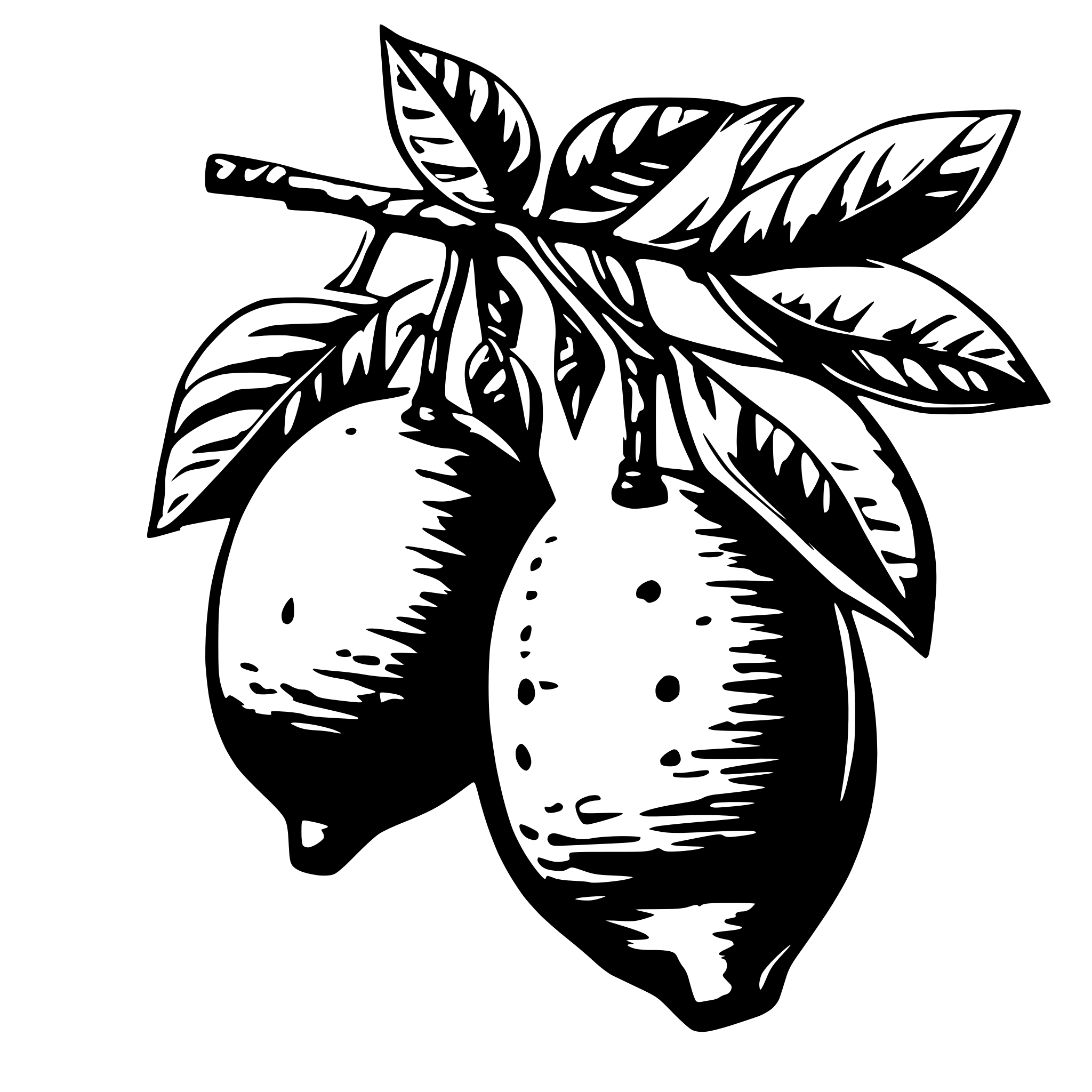 AI-generated SVG of a coloured Drawing of two lemons on a branch with orange blossom