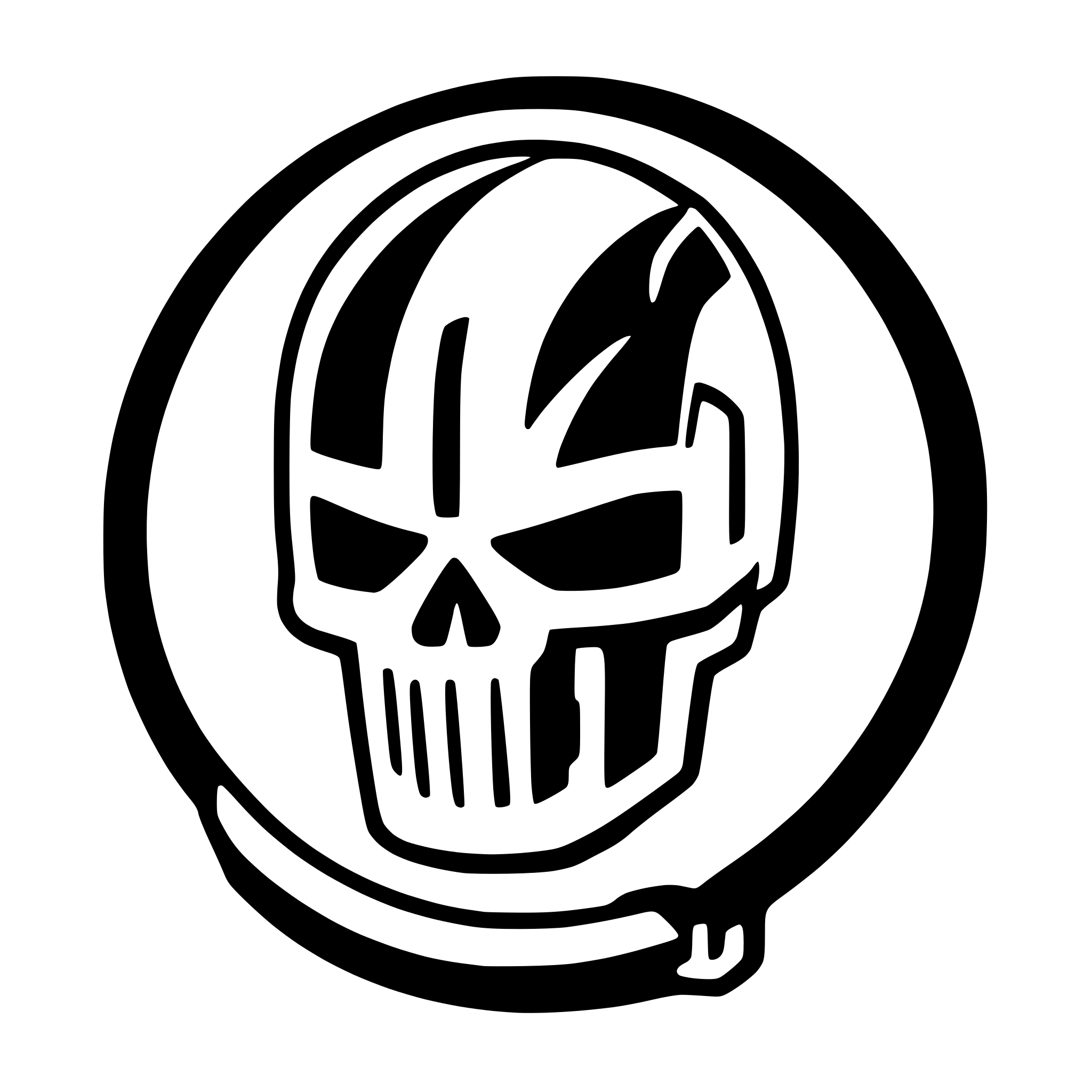 AI-generated SVG of a a simplified warhammer 40k servator skull, not smiling. It's right eye was an ocular camera shutter device.