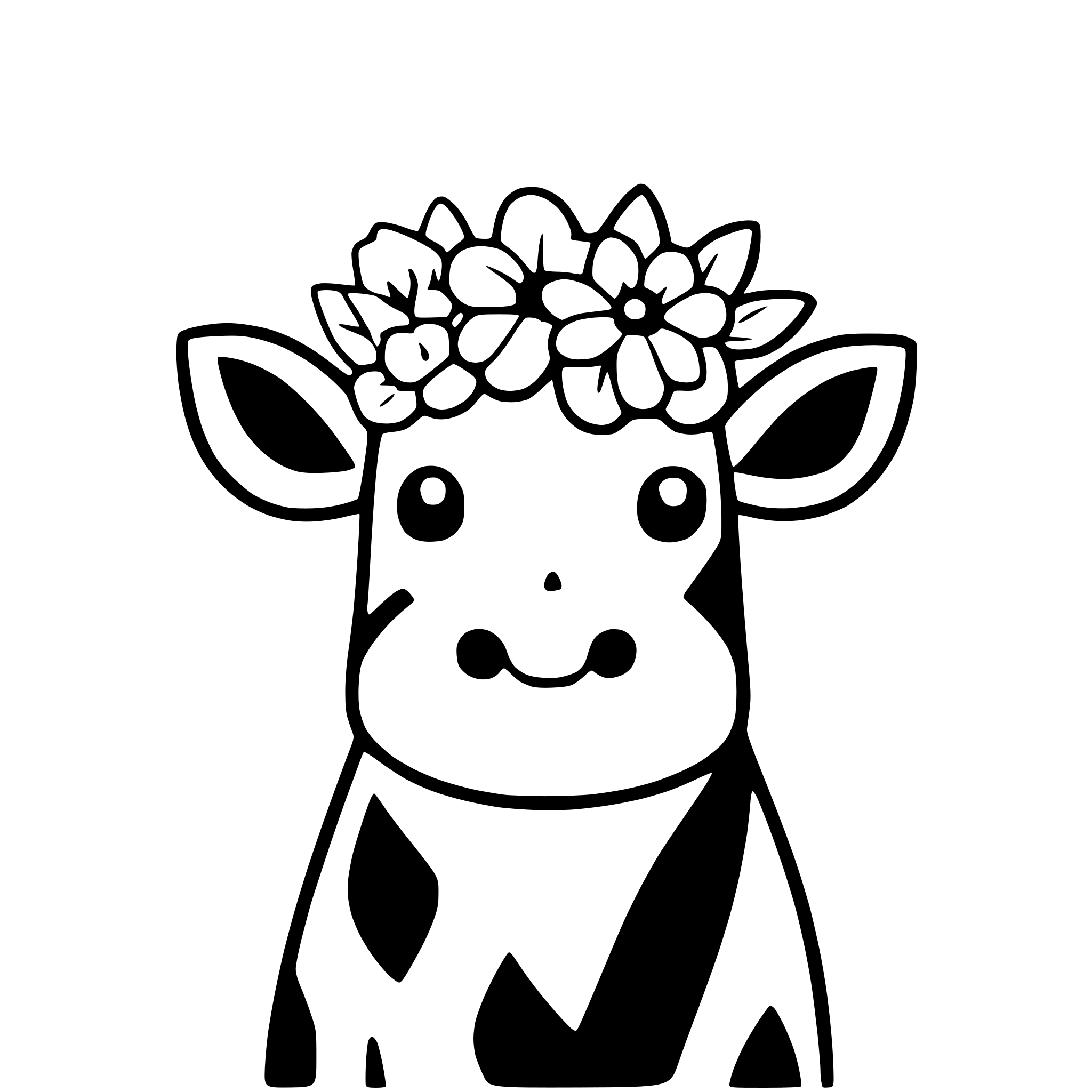 AI-generated SVG of a a joyful cow with a flower crown