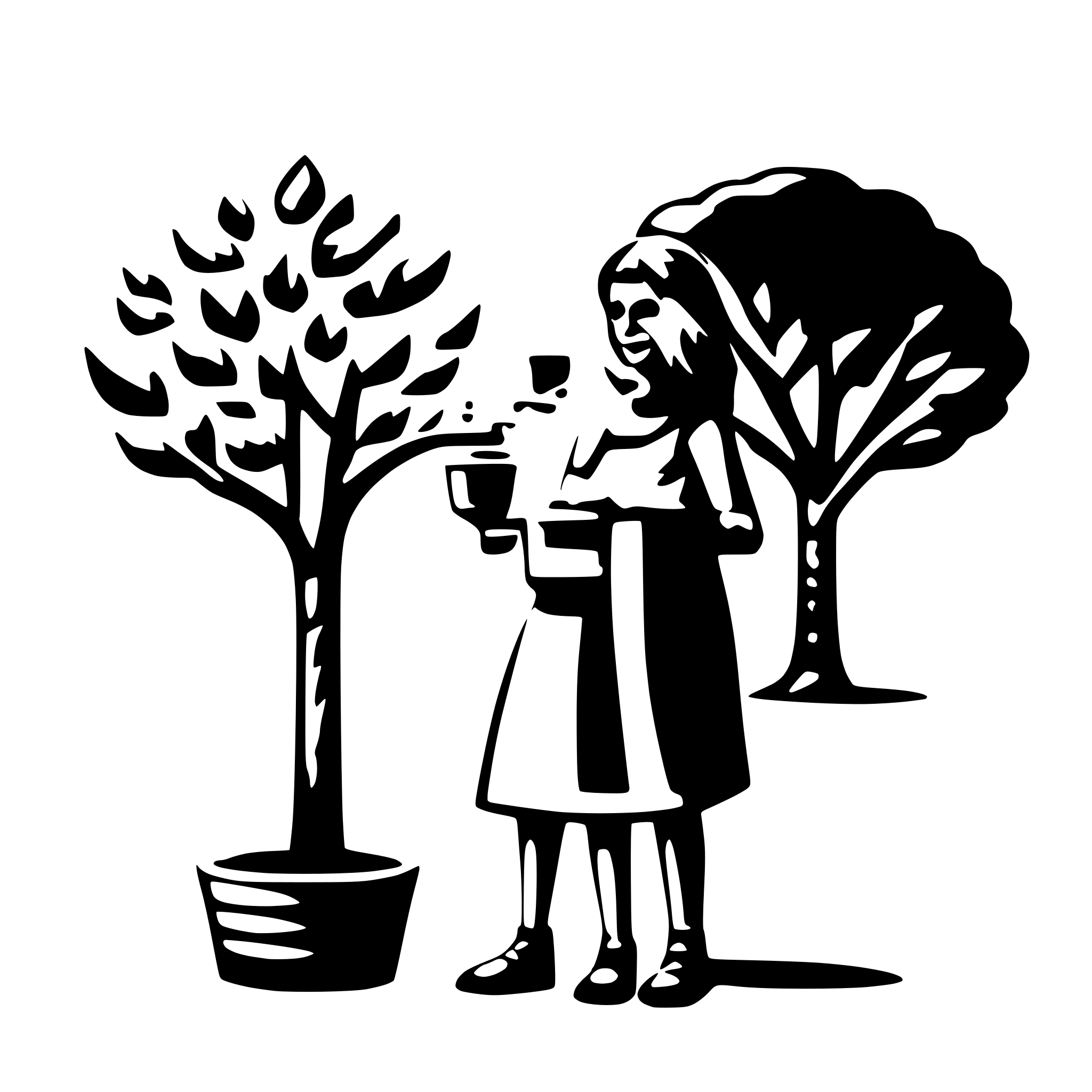 AI-generated SVG of a woman watering tree