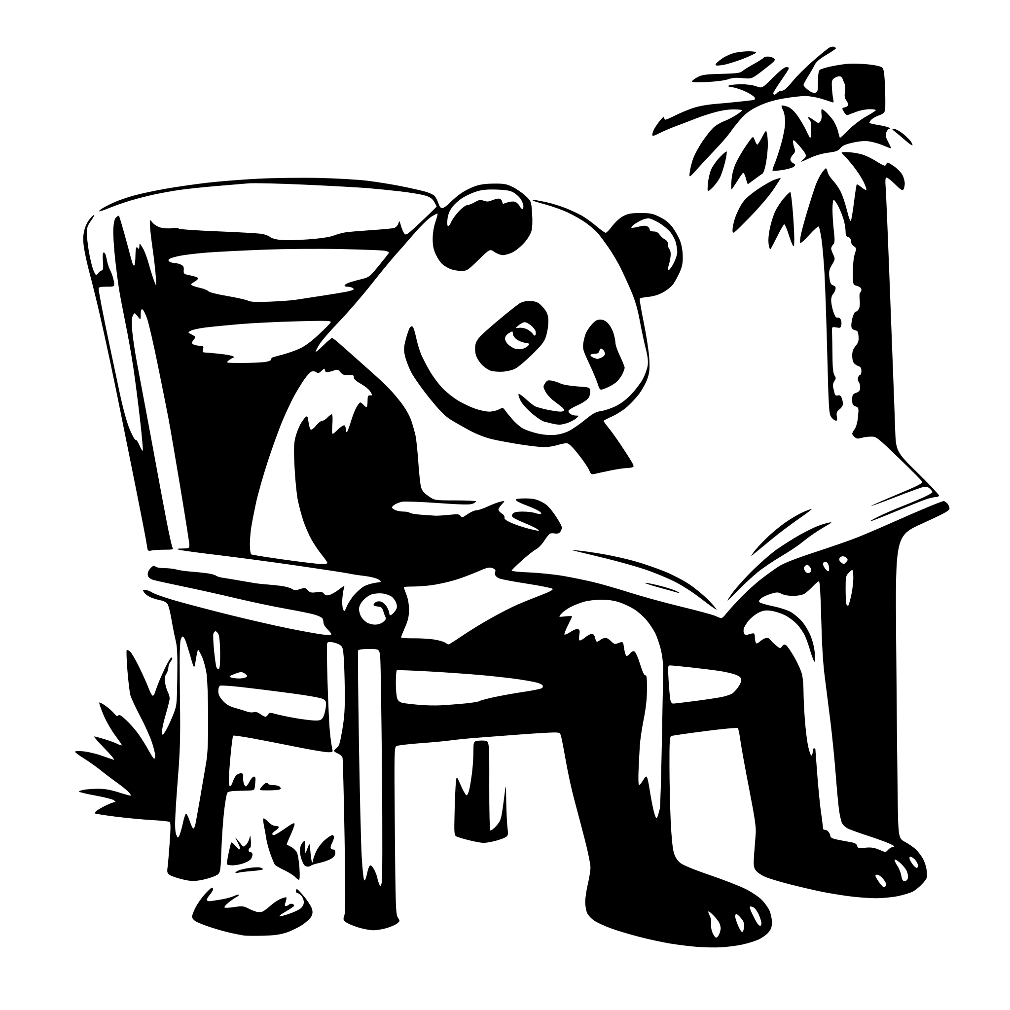 AI-generated SVG of a a panda, sit on a chair, reading a very big book