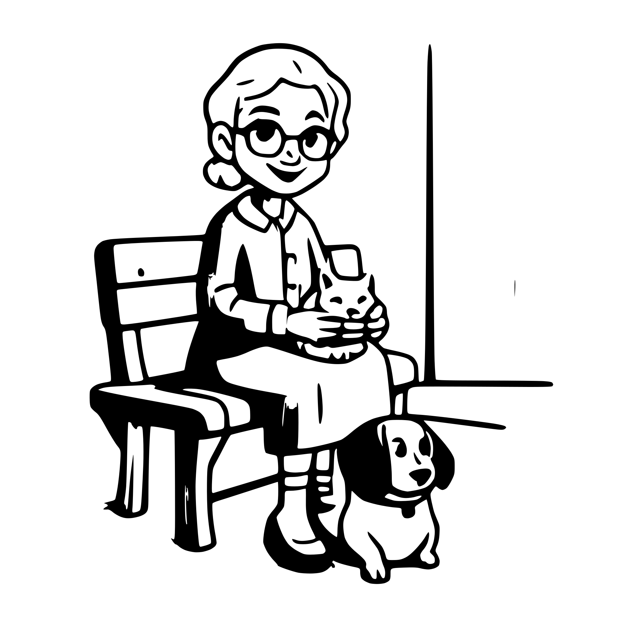 AI-generated SVG of a An old lady seated on a bench with a dog next to her