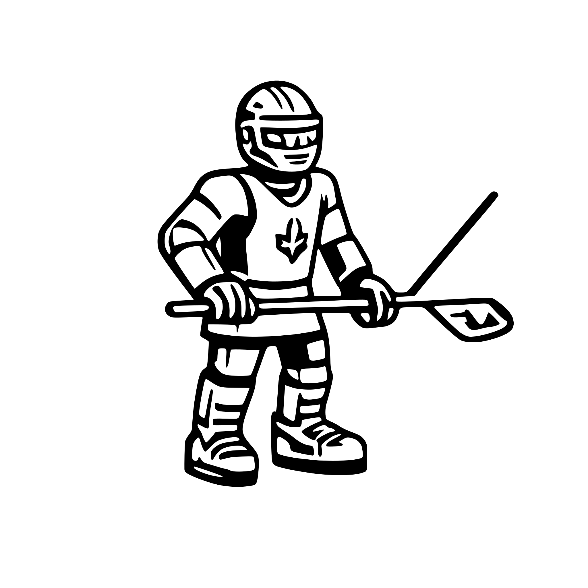 AI-generated SVG of a robot playing ice hockey shooting a puck and his stick breaks