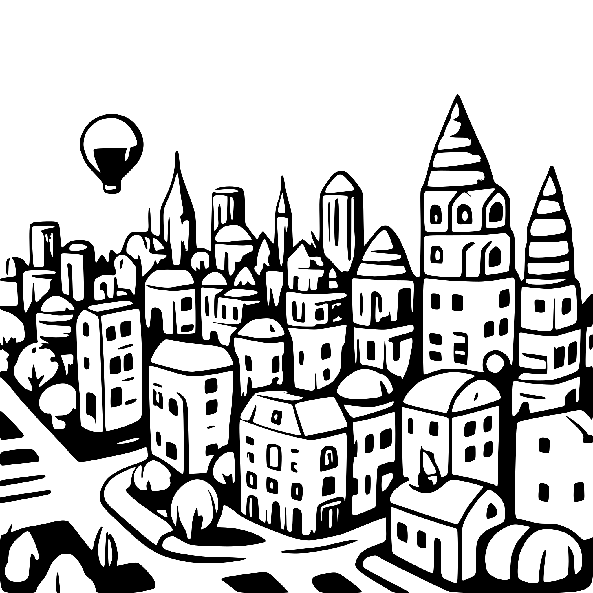 AI-generated SVG of a cute bubbly hub of cities with tools