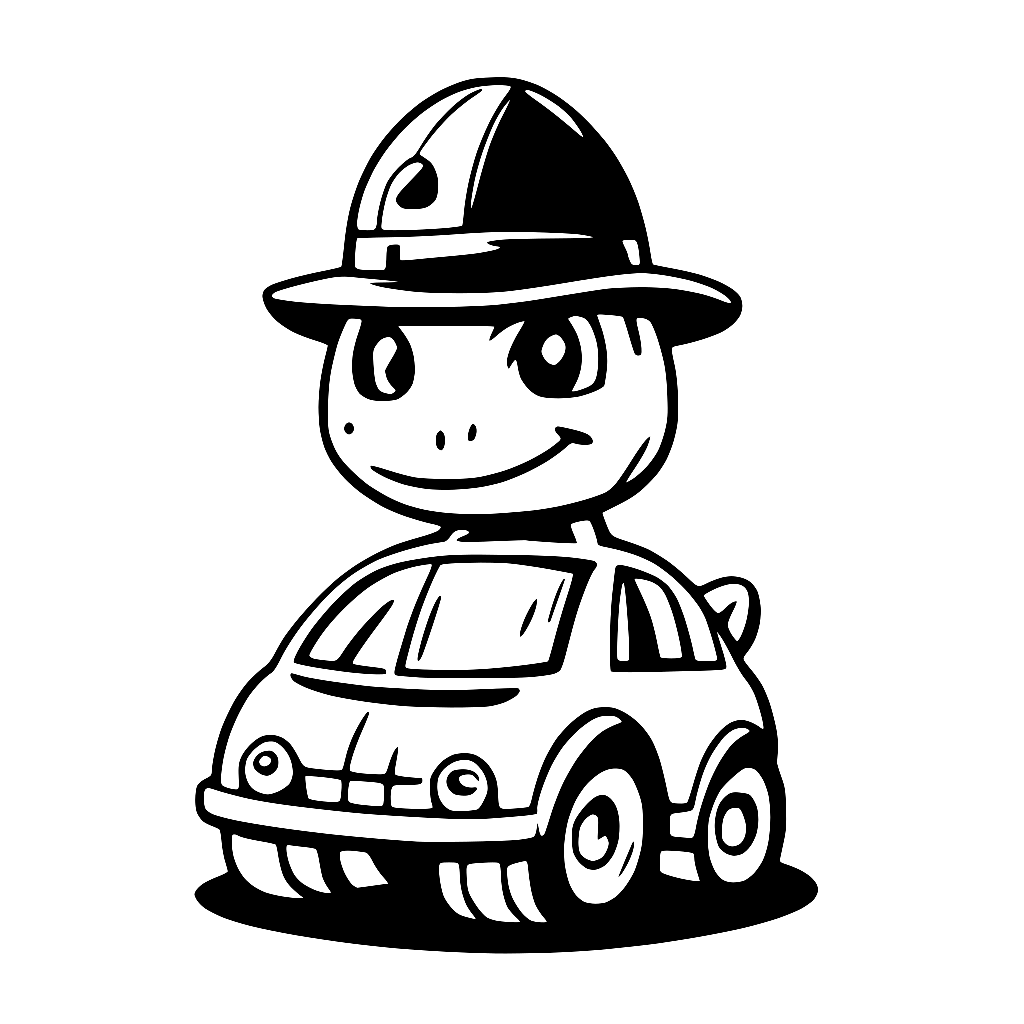 AI-generated SVG of a cartoon turtle with a hat that drives a car