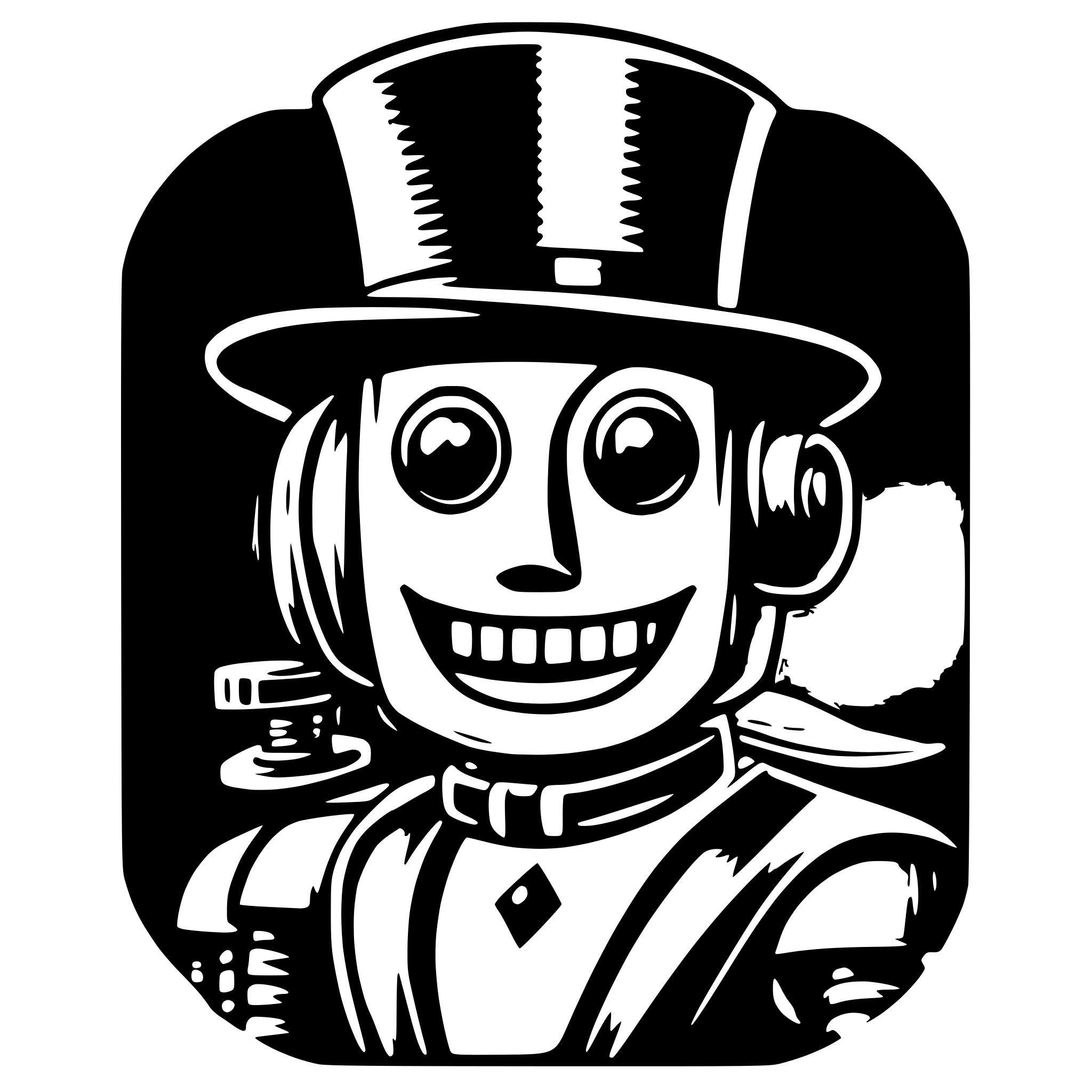 AI-generated SVG of a a smiling robot with a top hat to show that he is rich. Highly stylized.