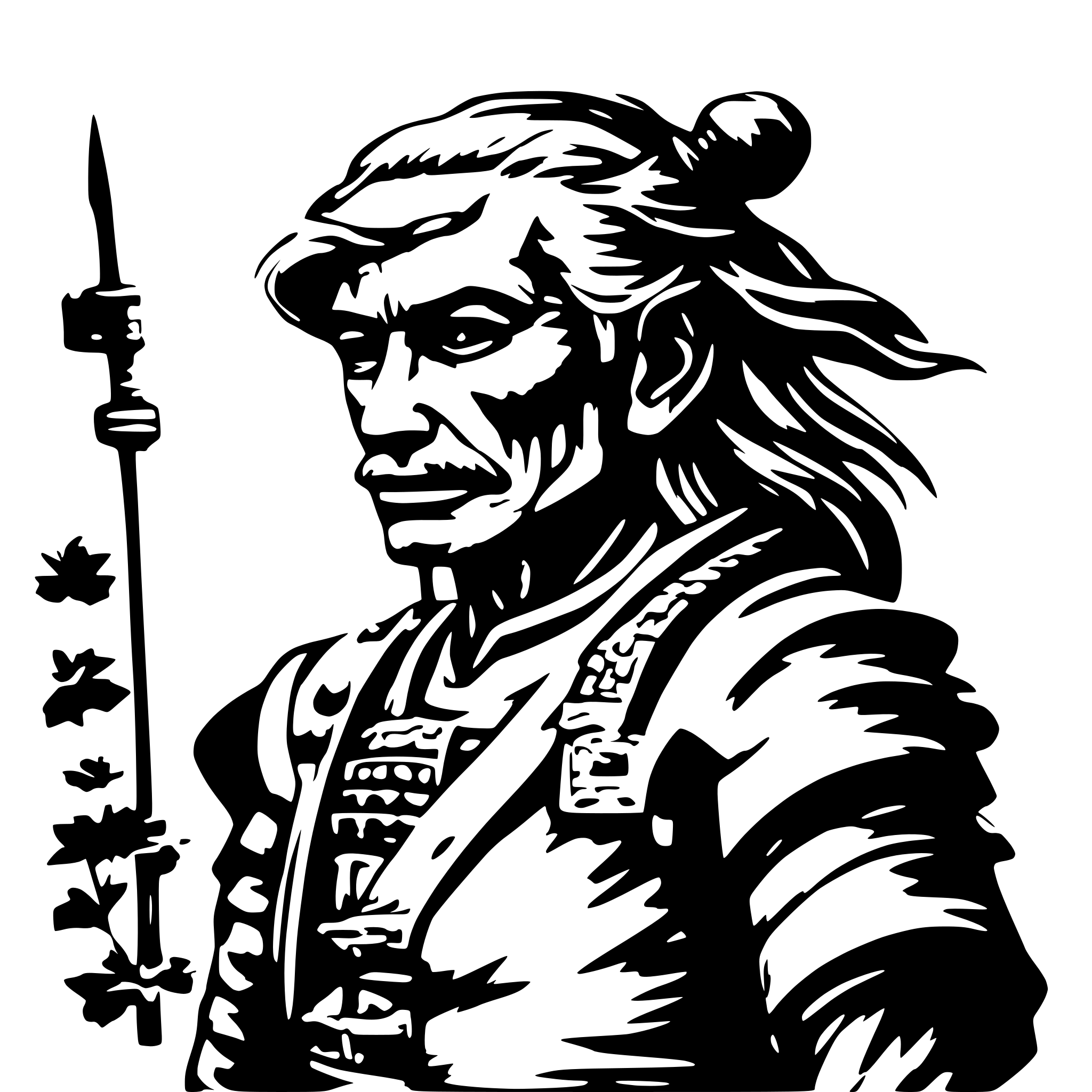 AI-generated SVG of a old samurai, side view, nostalgic