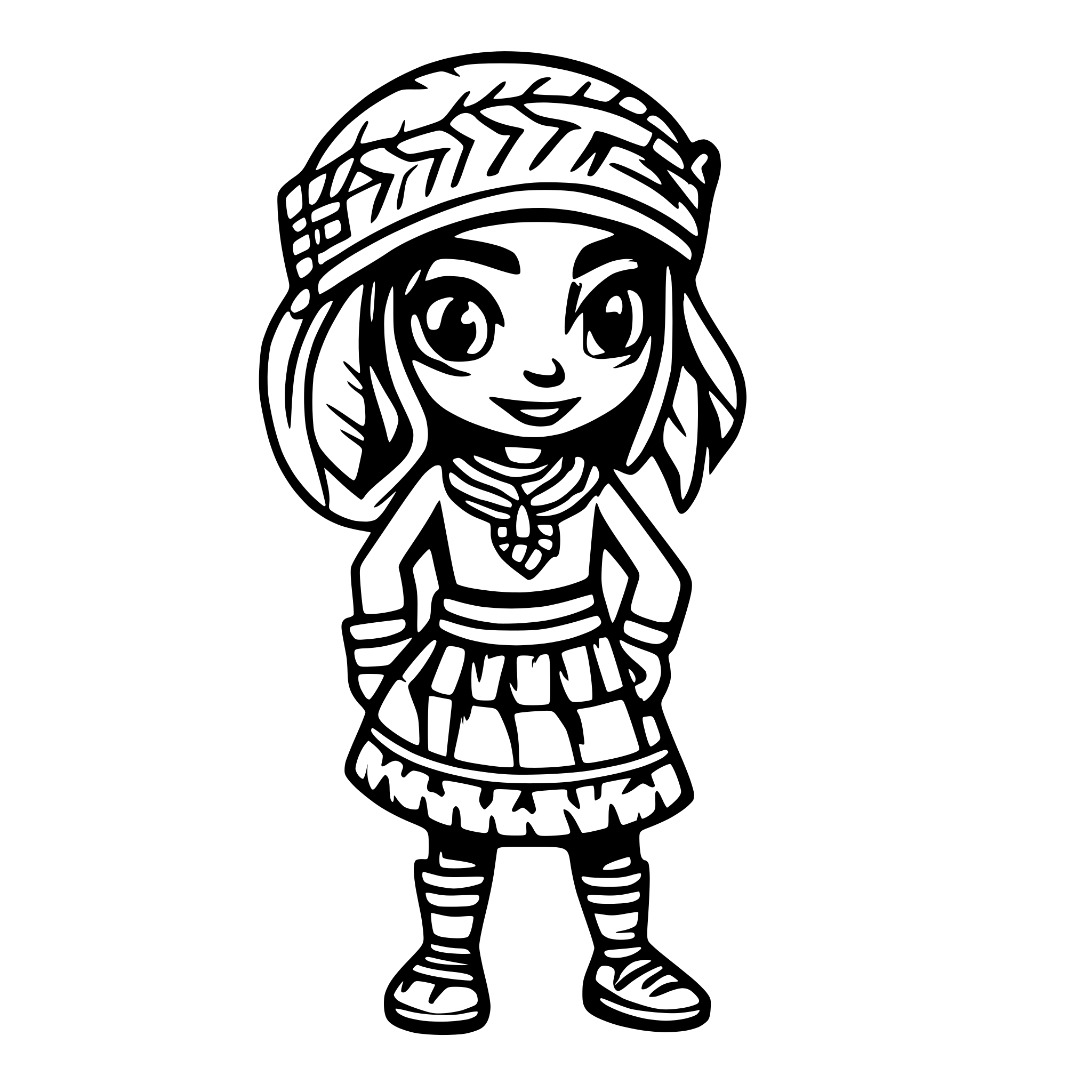 AI-generated SVG of a a little native south american native with typical costums. Entire body.