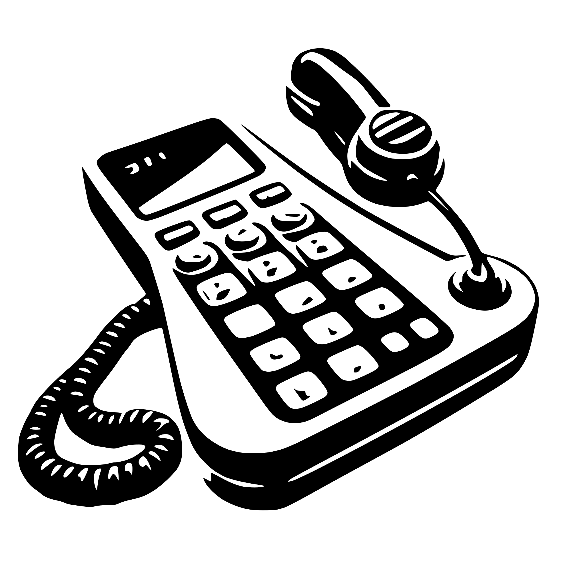 AI-generated SVG of 'a phone receiver, diagonally from bottom left to top right, slightly turned towards receiver'