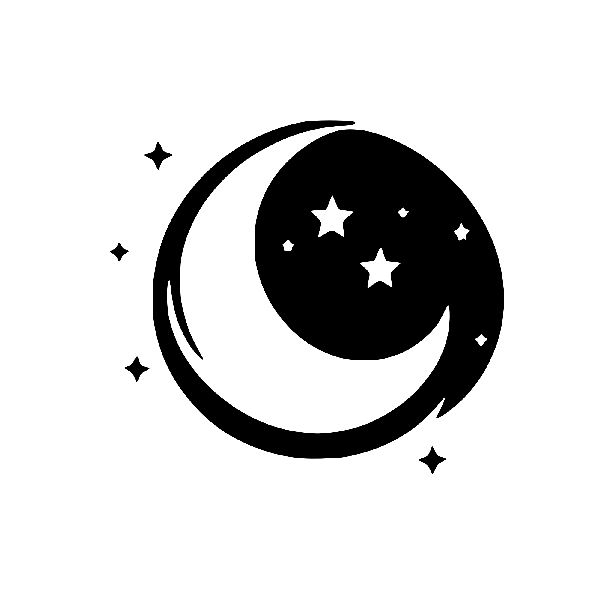 AI-generated SVG of a crescent moon with stars