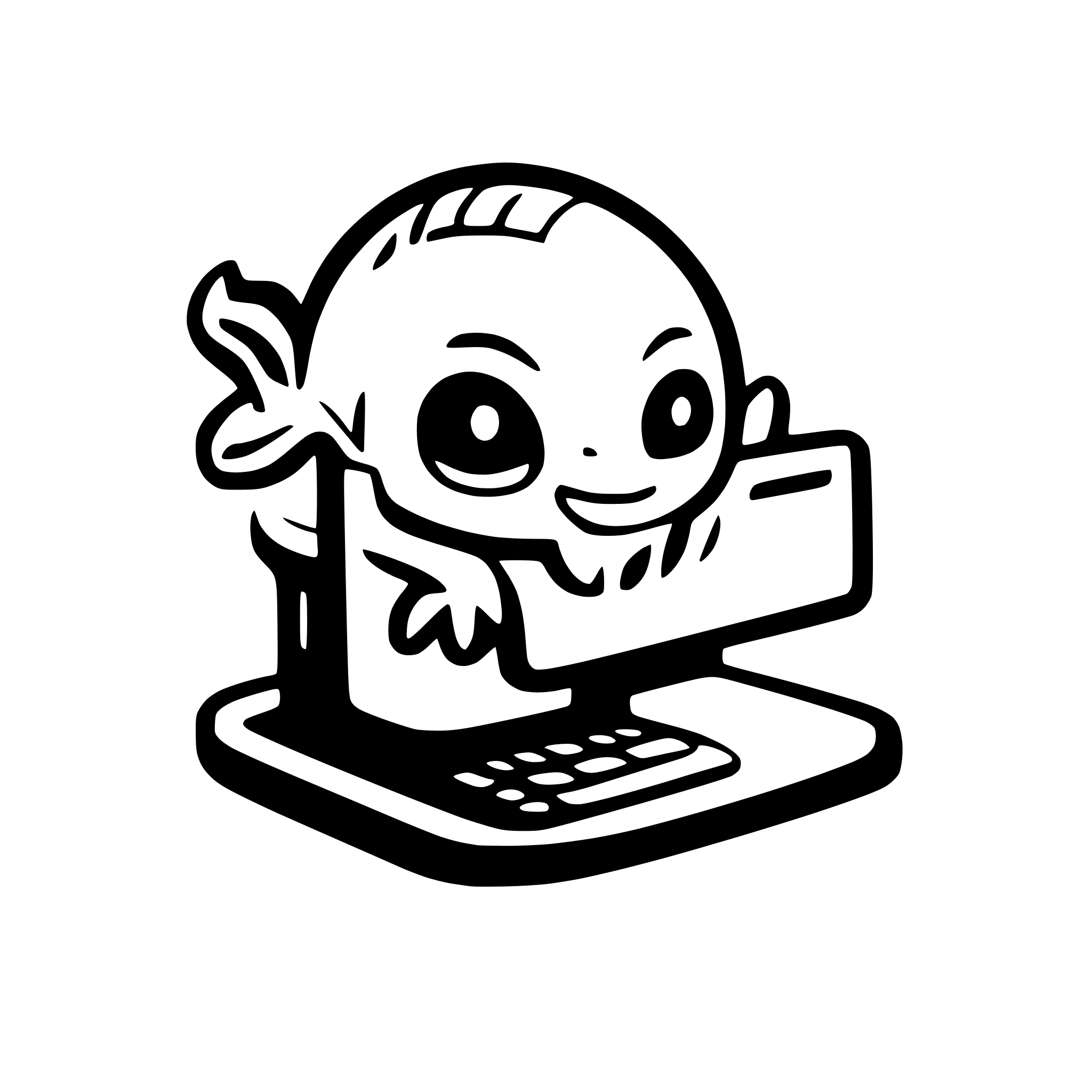 AI-generated SVG of a create a svg logo icon of a cartoon sea creature that is using a computer. This will serve as a mascot for a ompany.