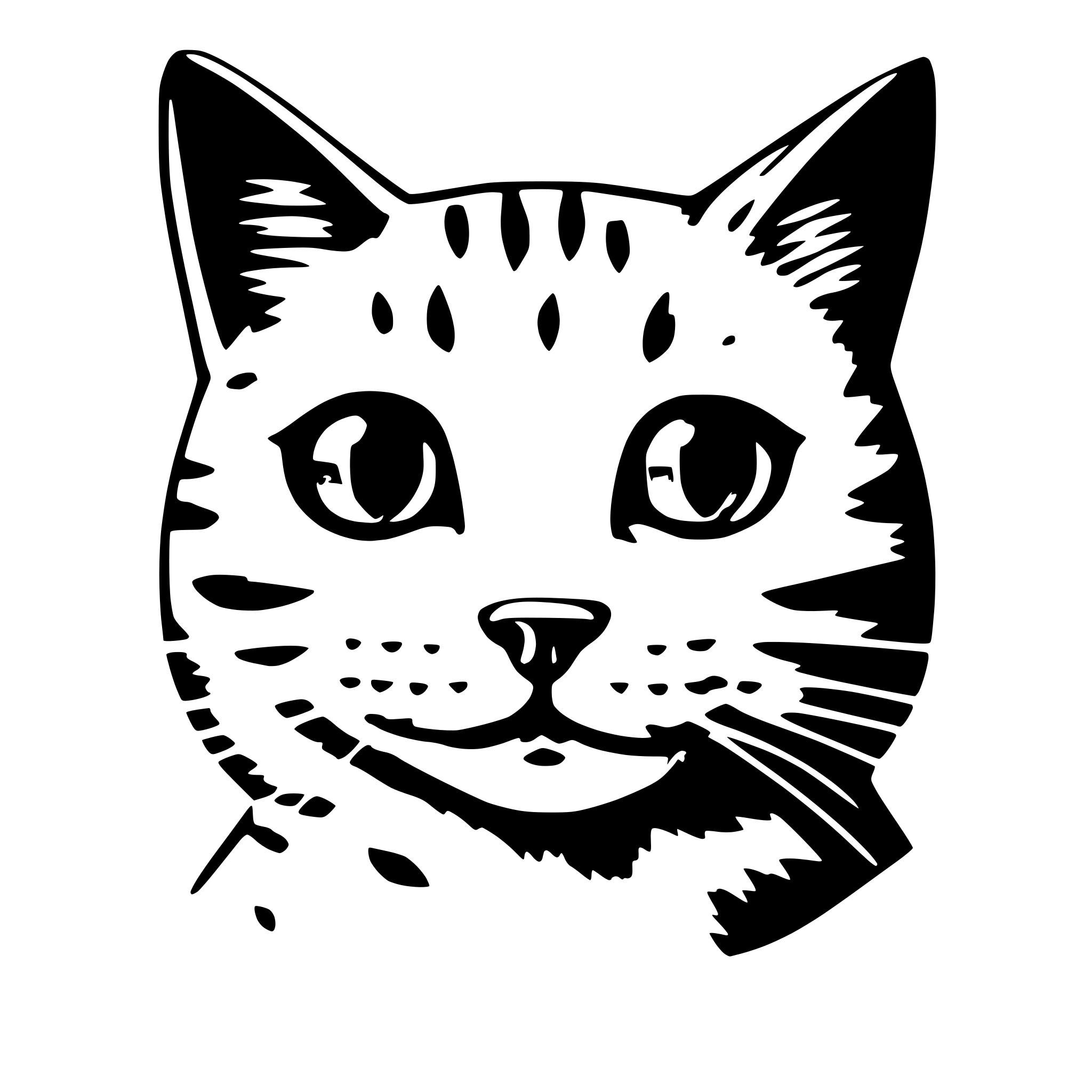AI-generated SVG of 'A cuteCat face with language box near, use simple style, solid, color tone is blue gray use less detail, it maybe abstract style'